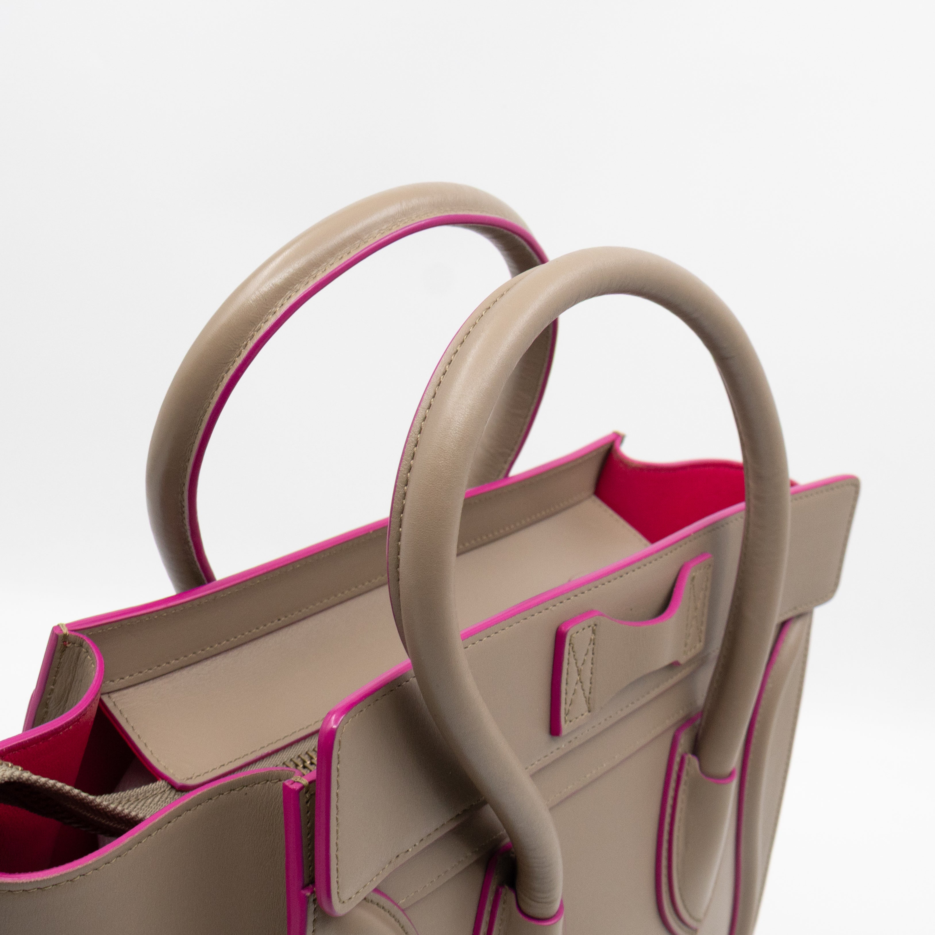 Micro Luggage Grey & Pink Leather