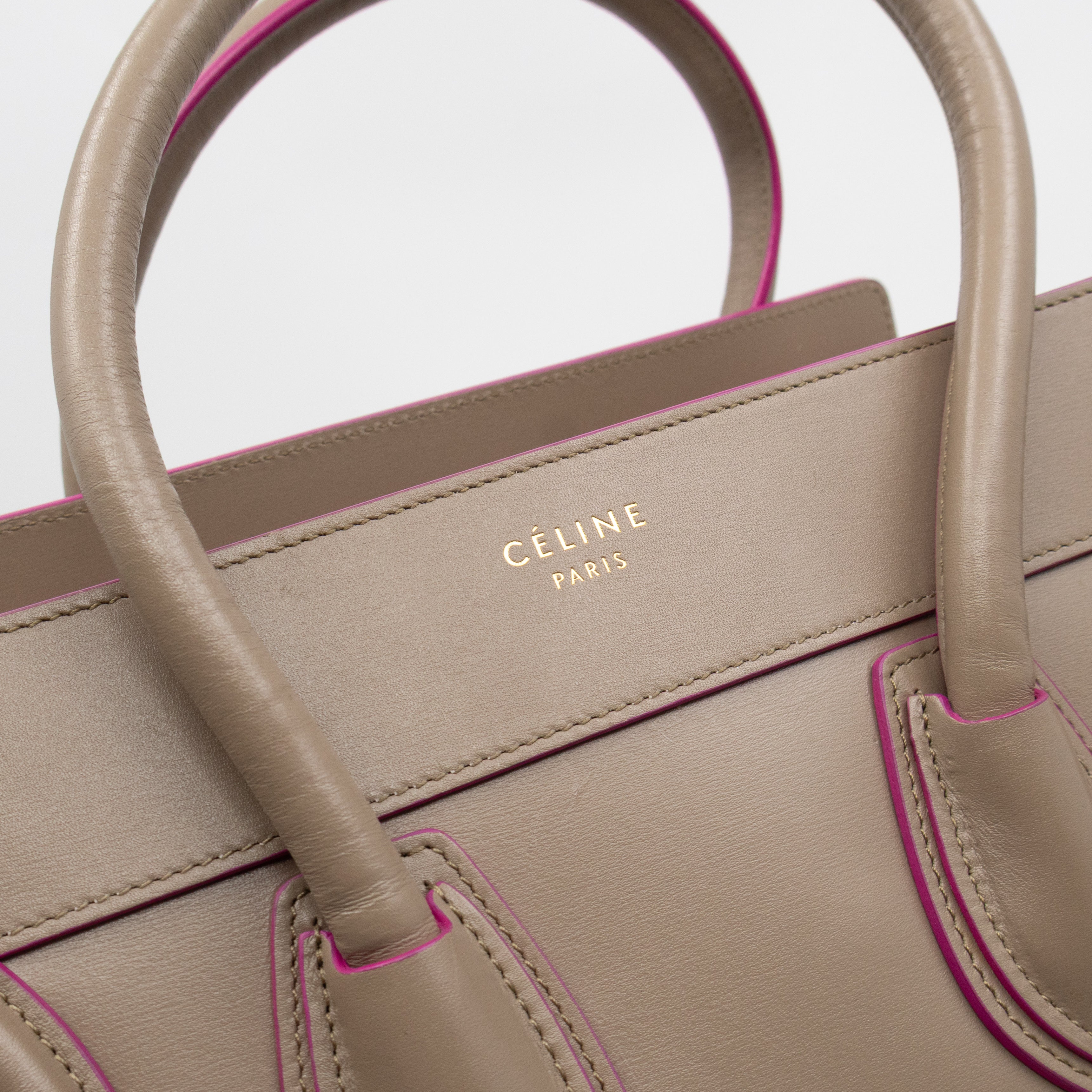 Micro Luggage Grey & Pink Leather