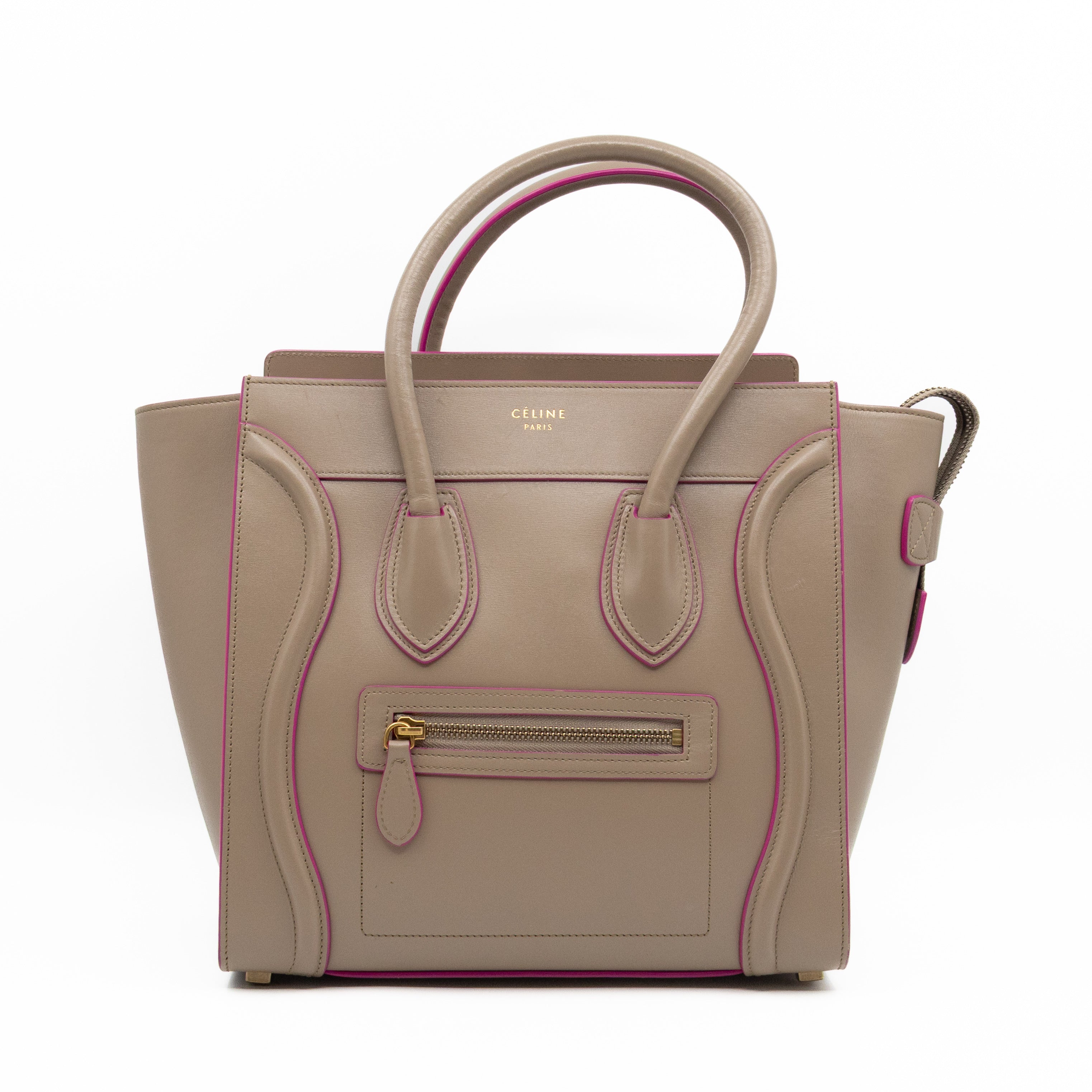 Micro Luggage Grey & Pink Leather