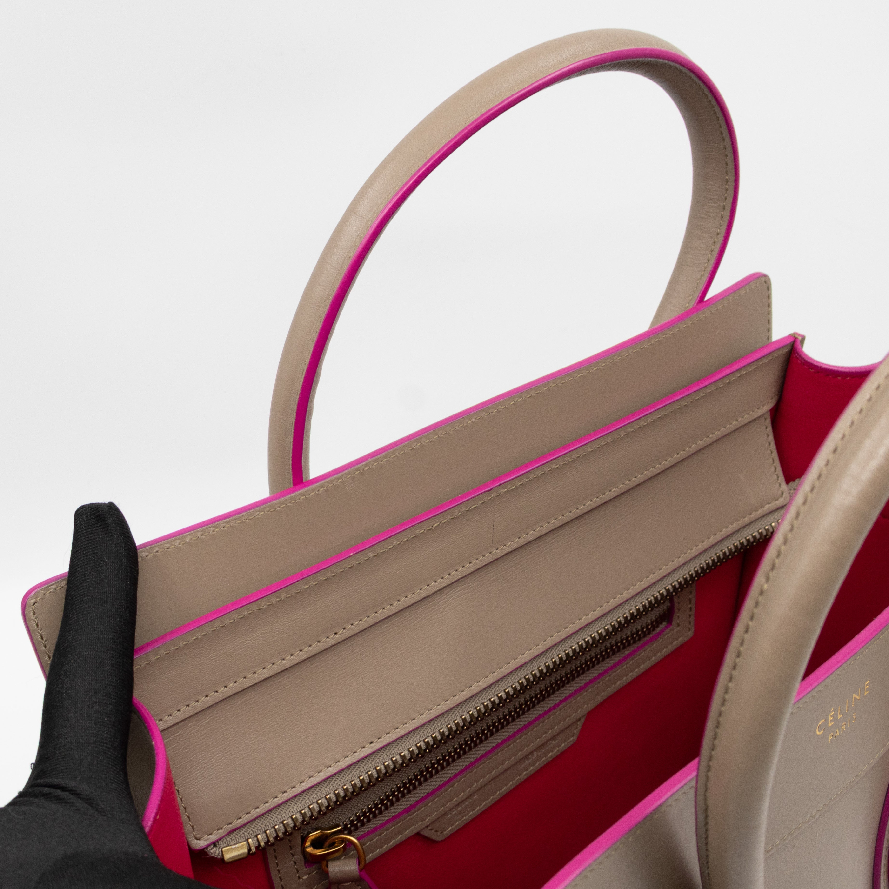 Micro Luggage Grey & Pink Leather