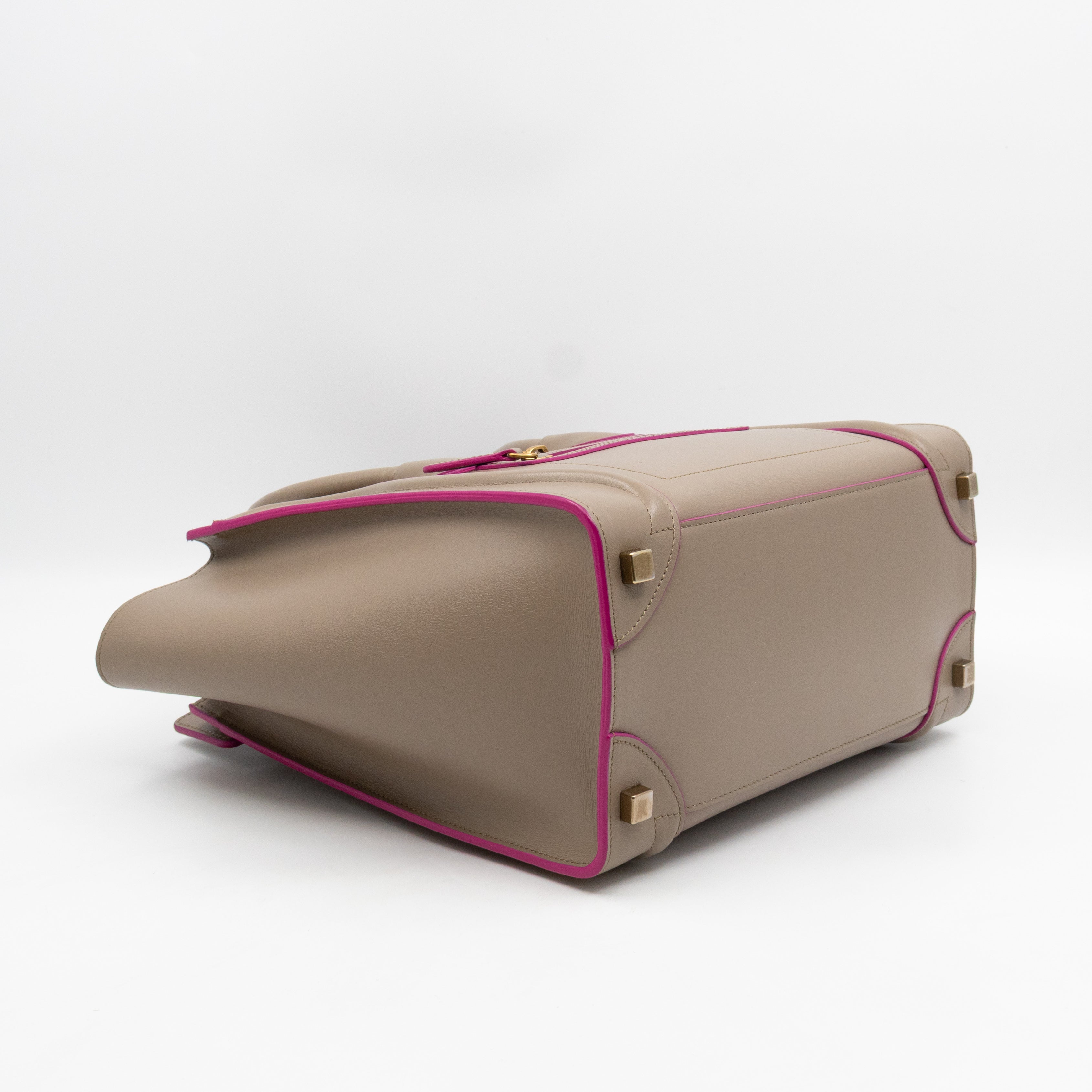 Micro Luggage Grey & Pink Leather