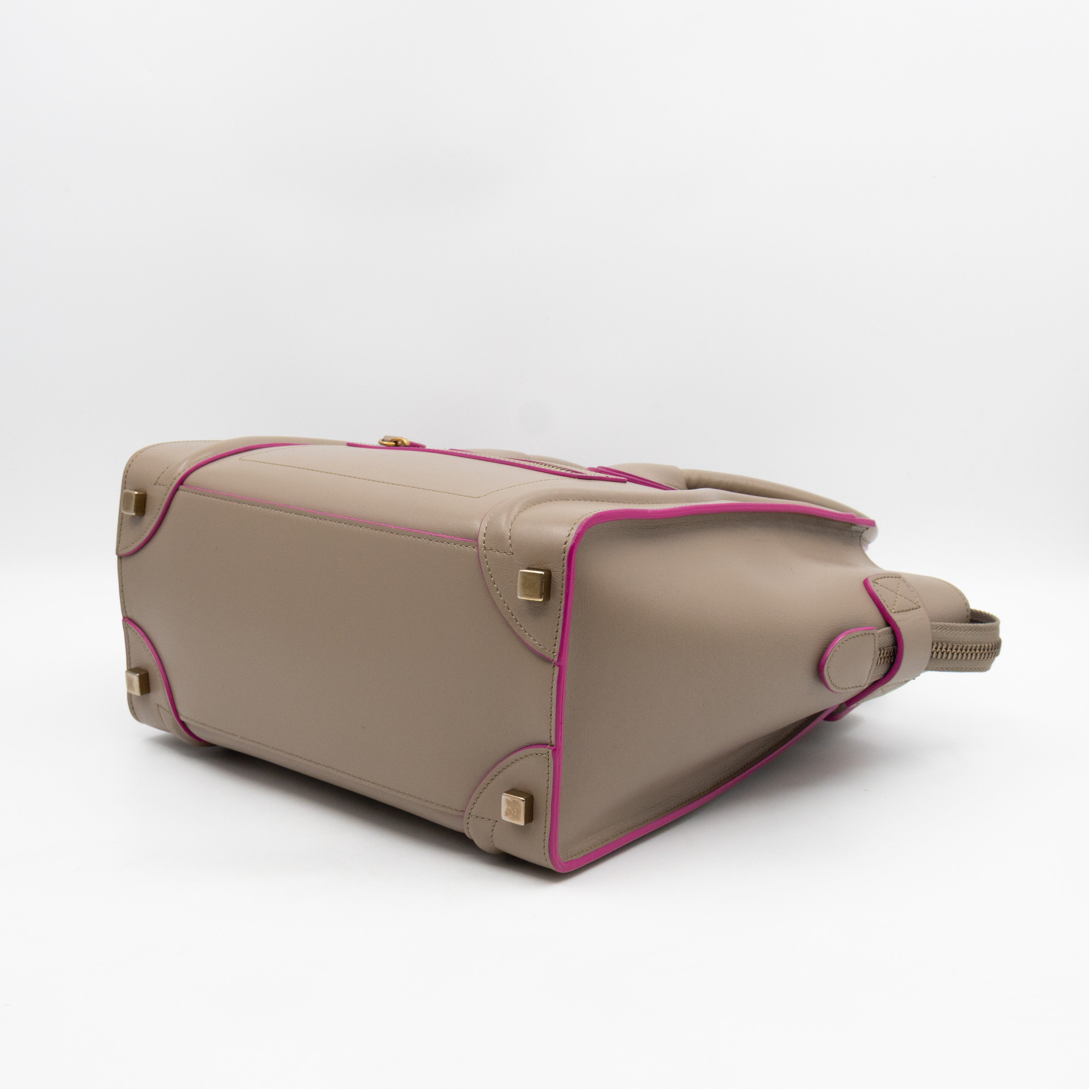 Micro Luggage Grey & Pink Leather