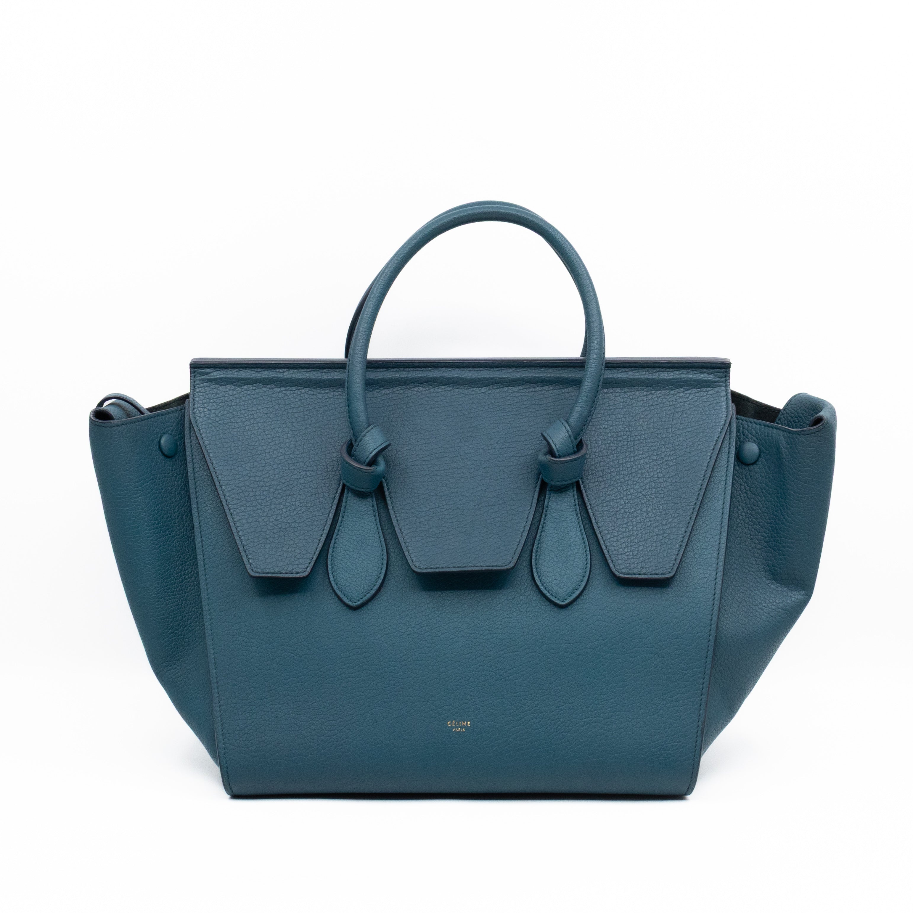 Tie Knot Tote Bag Medium Teal Leather