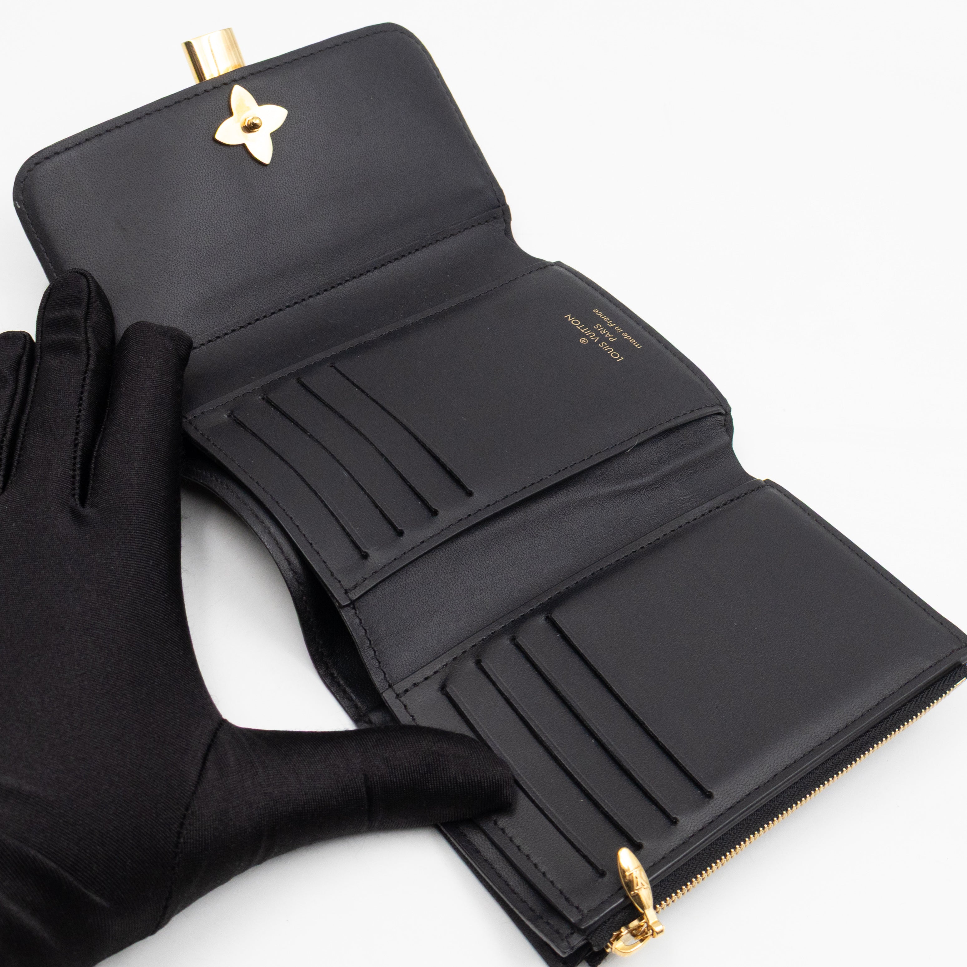 Flower Lock Compact Wallet Monogram Black