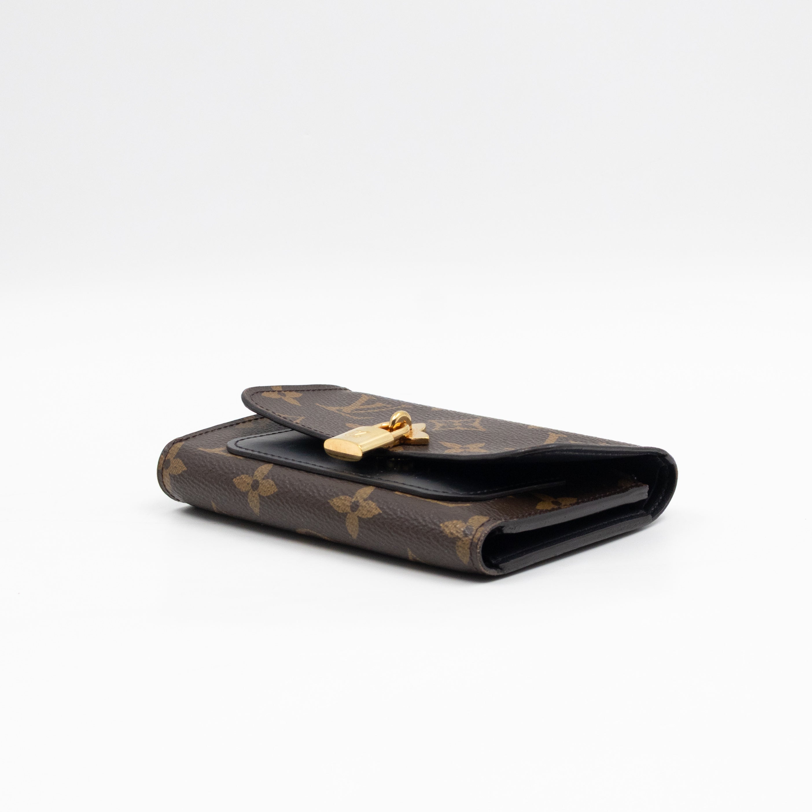 Flower Lock Compact Wallet Monogram Black