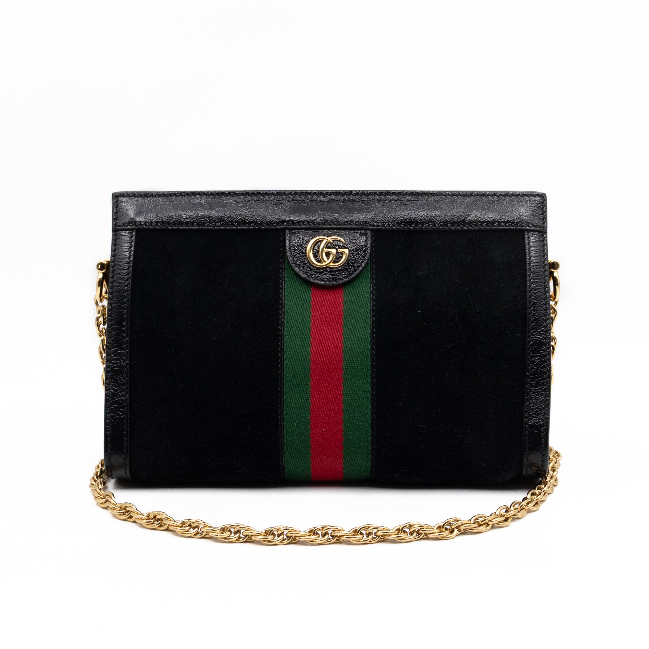 Ophidia Chain GG Small Shoulder Bag Black Suede