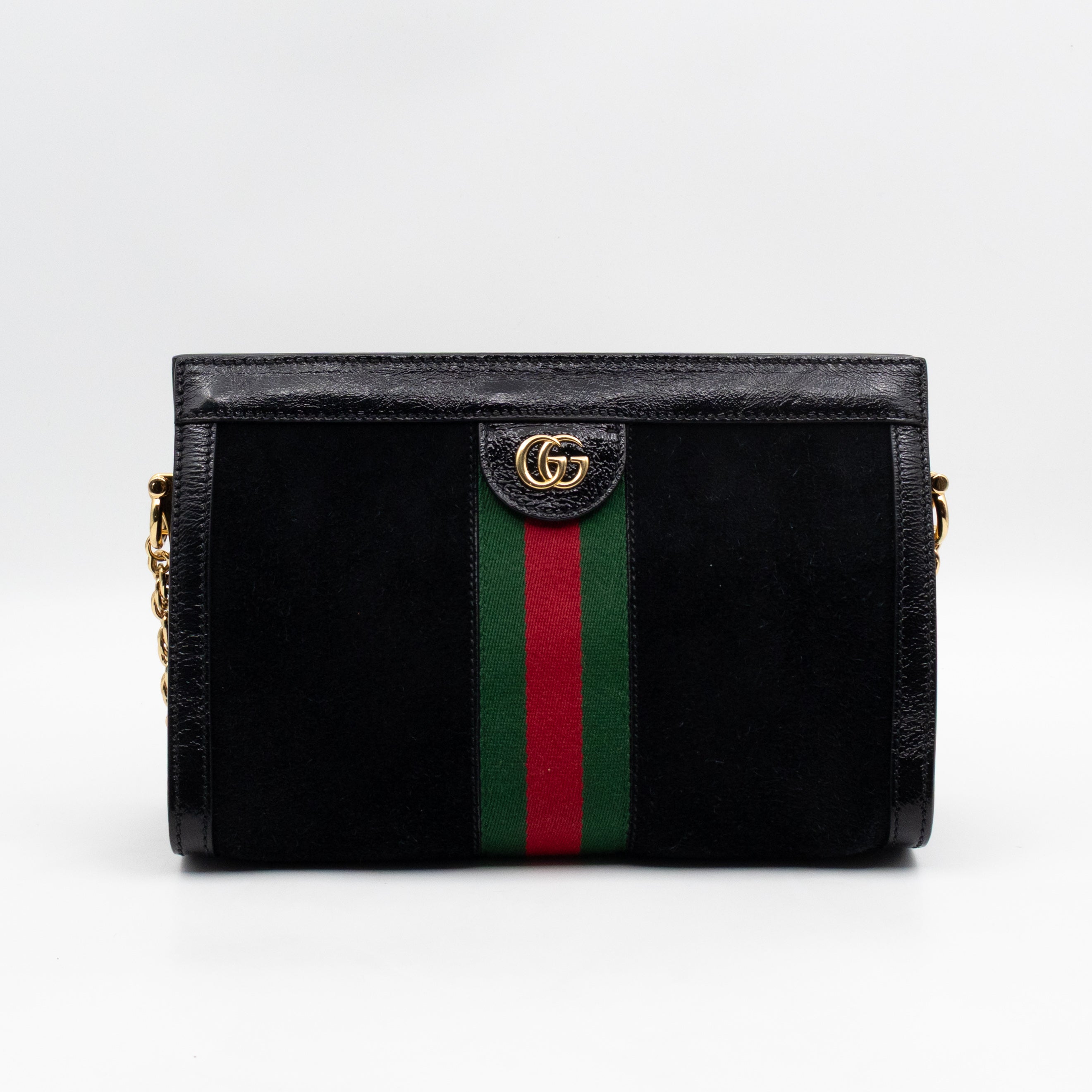 Ophidia Chain GG Small Shoulder Bag Black Suede