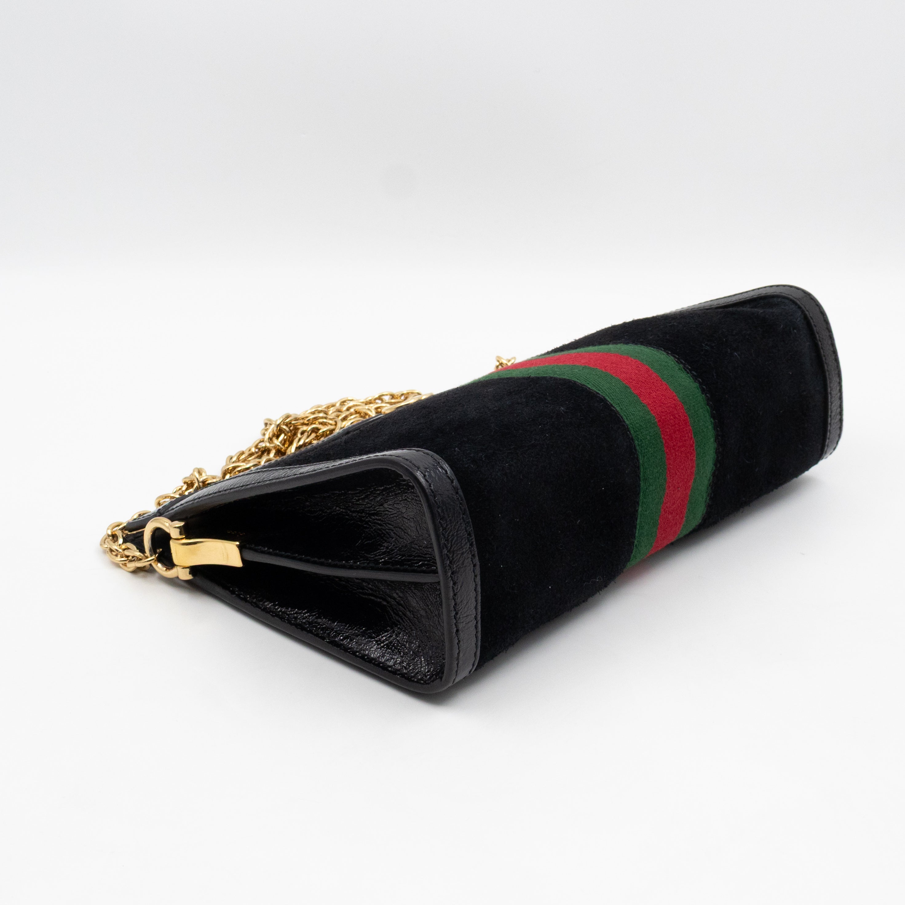 Ophidia Chain GG Small Shoulder Bag Black Suede