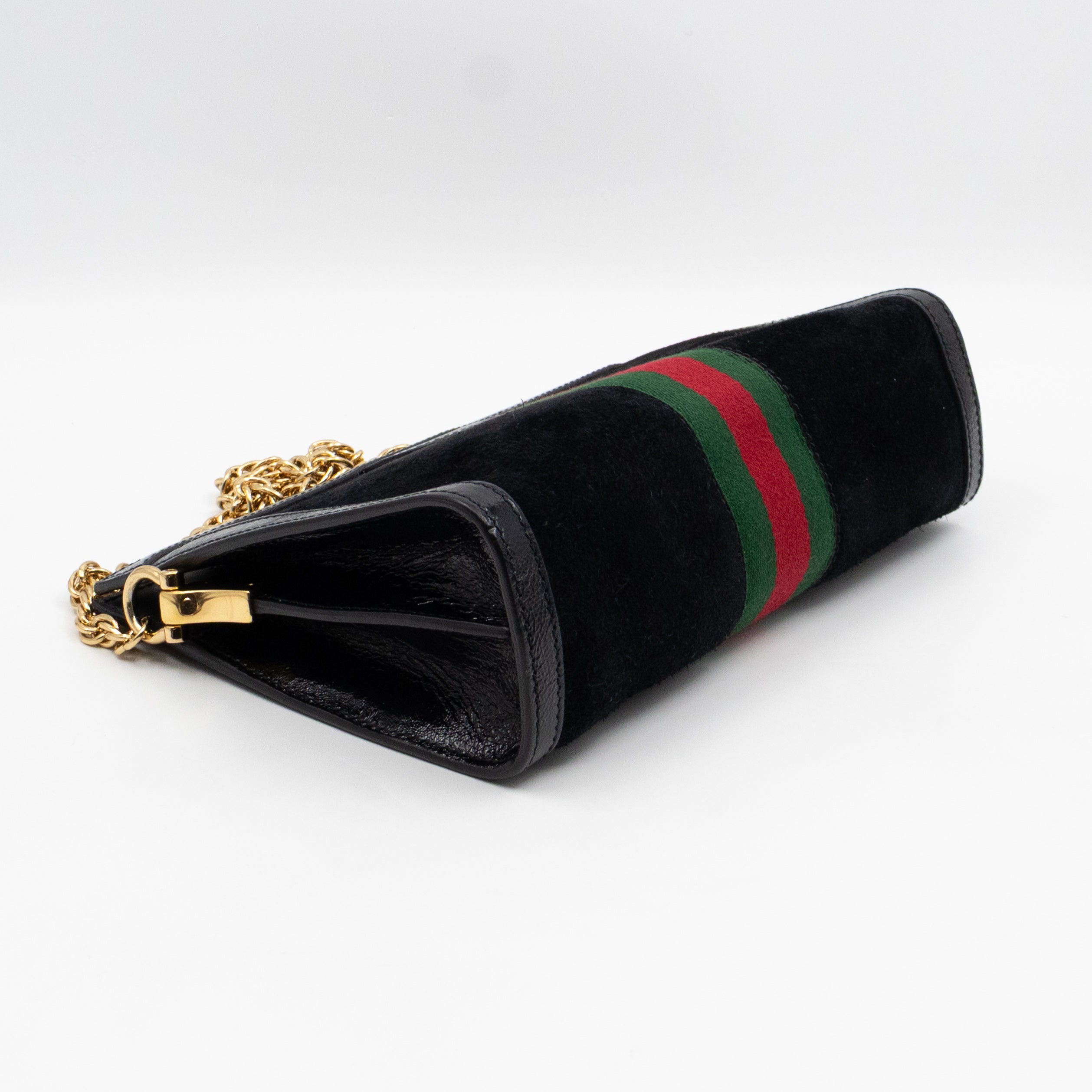 Ophidia Chain GG Small Shoulder Bag Black Suede