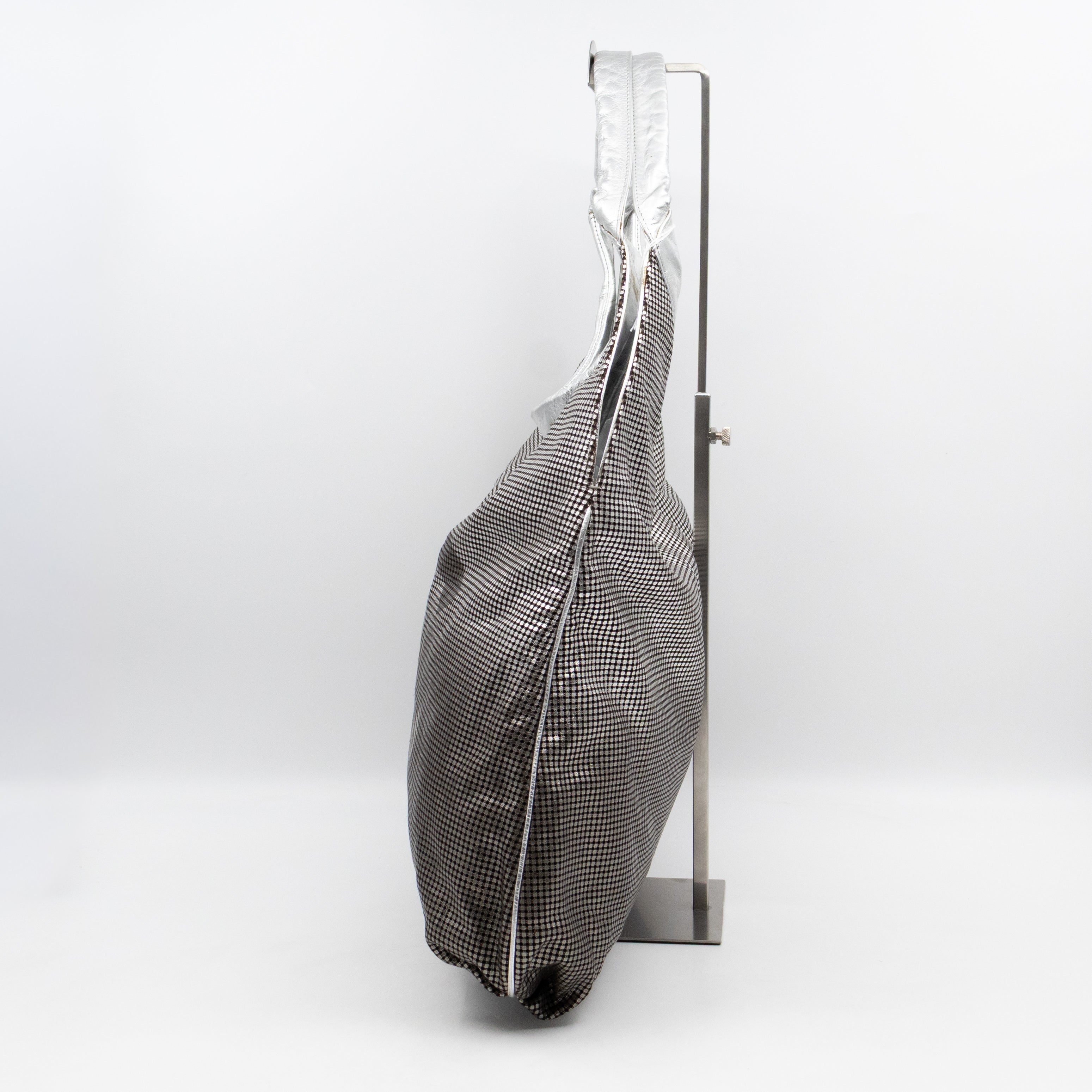 Hollywood Hobo Tote Perforated Metallic Ombre Leather Silver