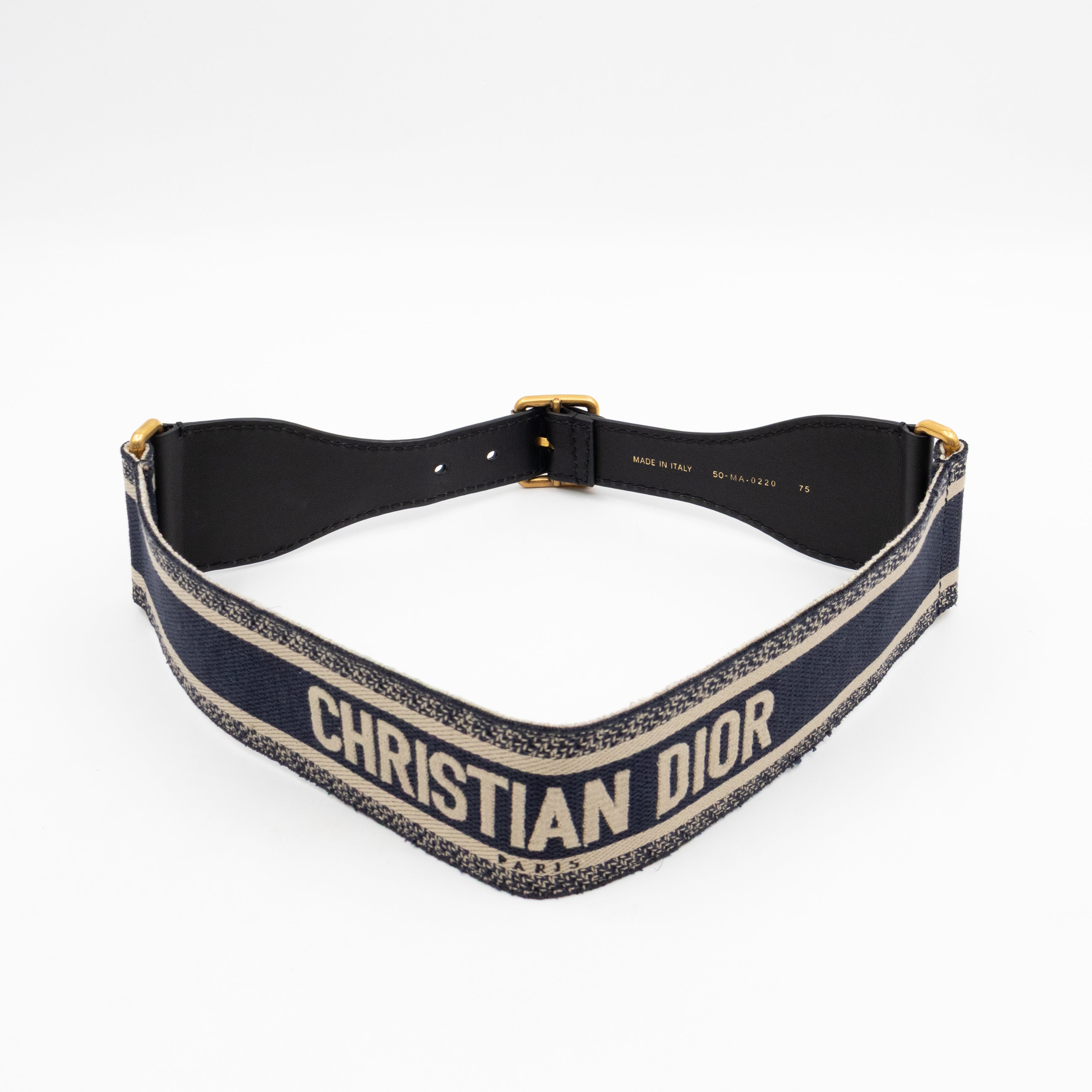 Blue Christian Dior Paris Embroidery Belt 75 cm