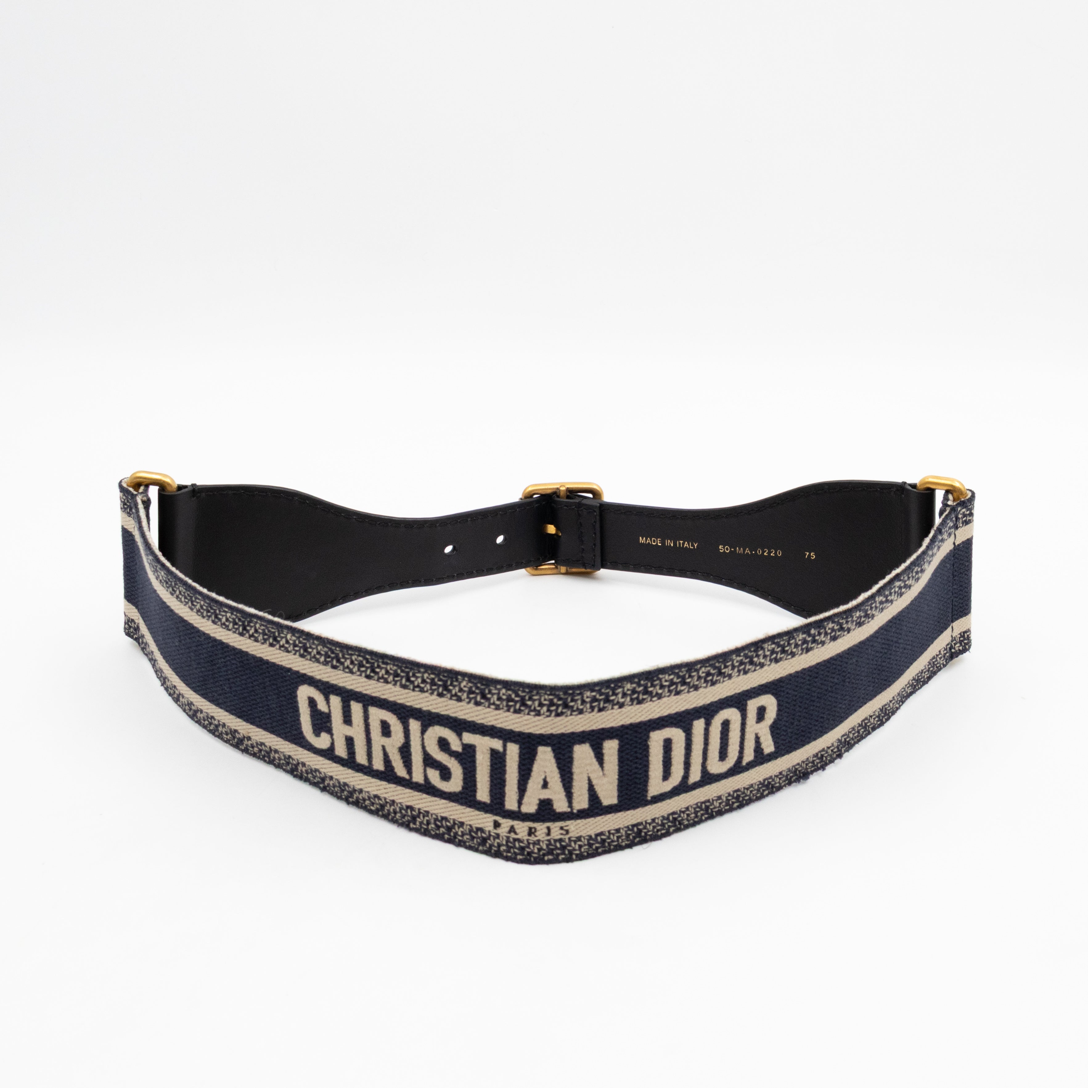 Blue Christian Dior Paris Embroidery Belt 75 cm
