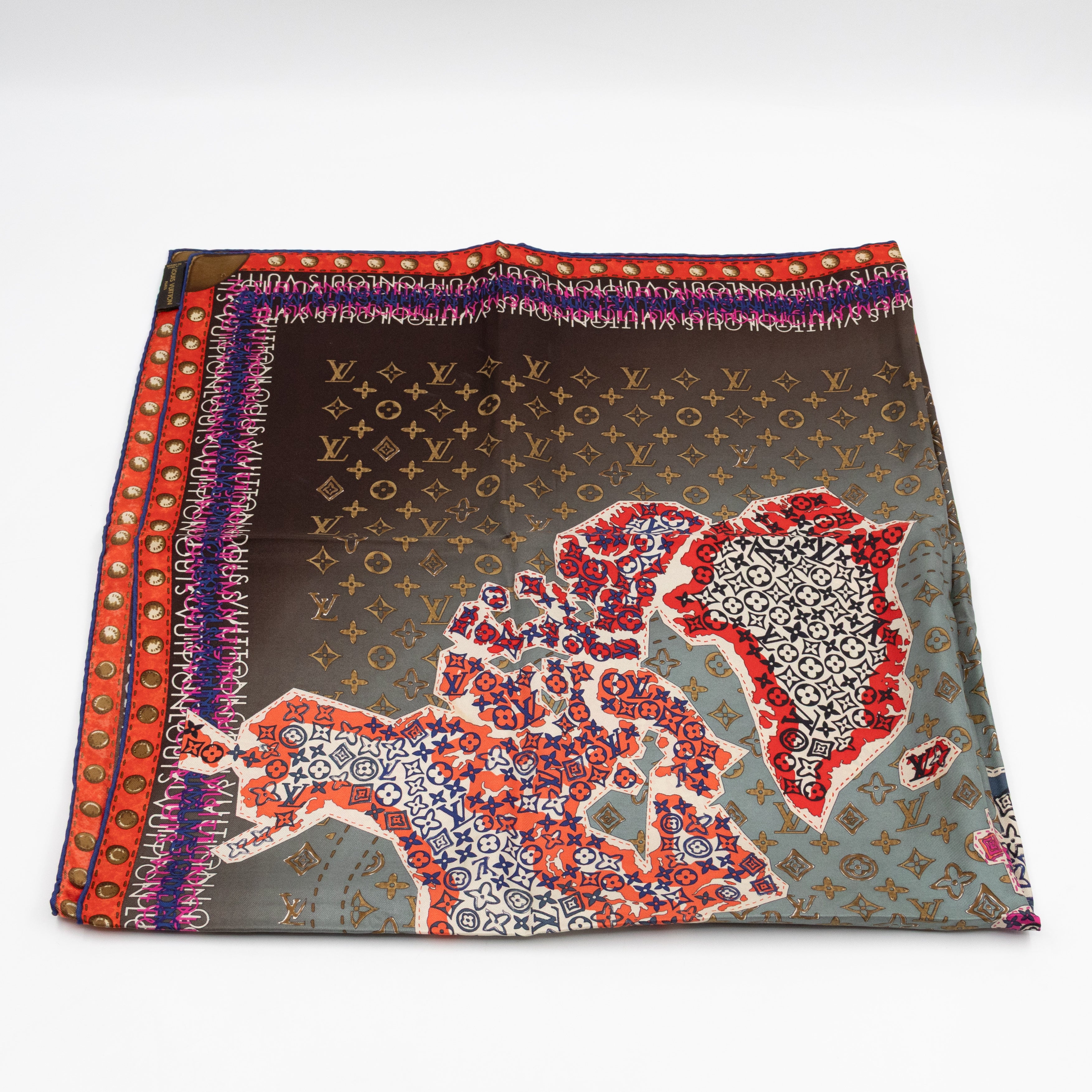 World Map Silk Scarf 90 cm Brown