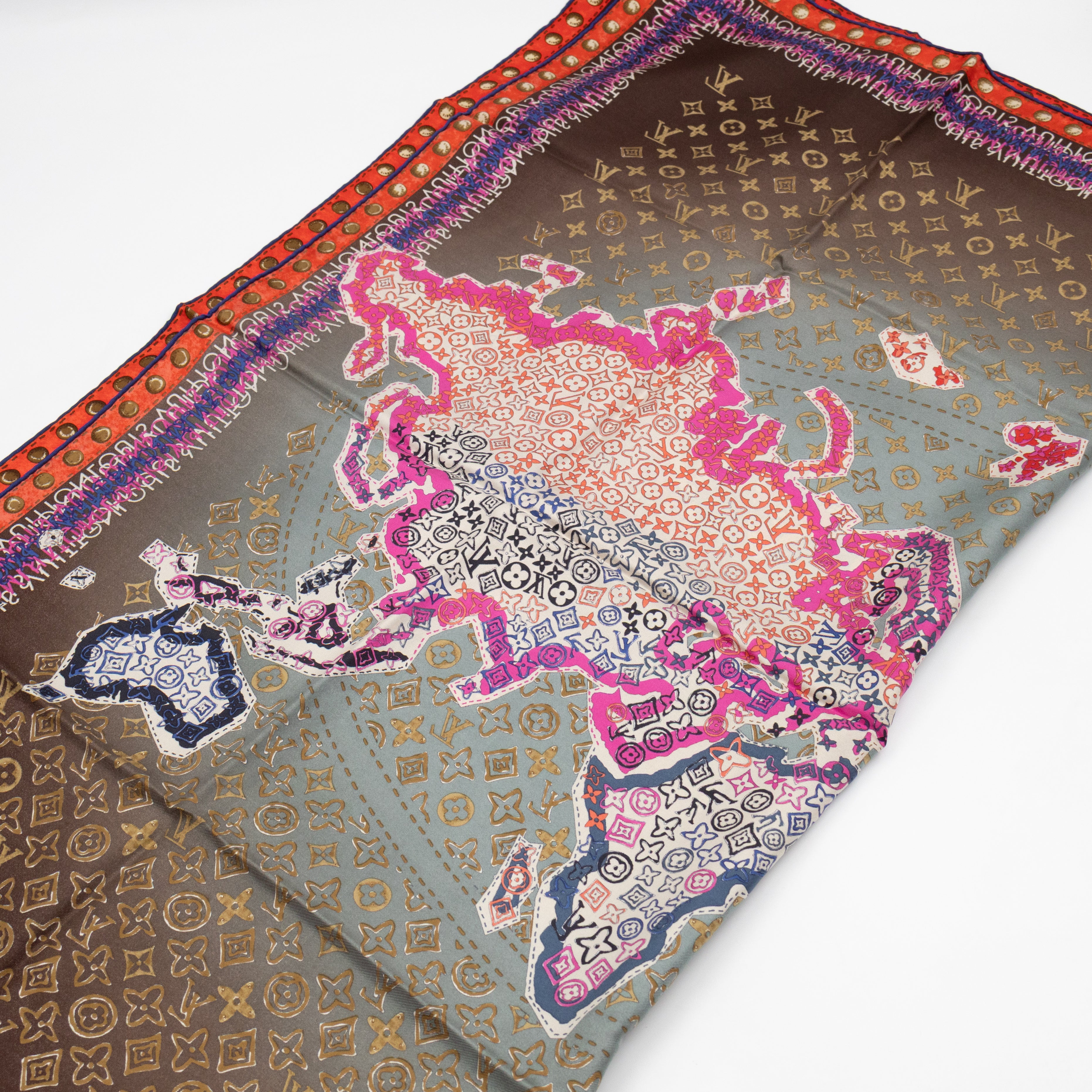 World Map Silk Scarf 90 cm Brown