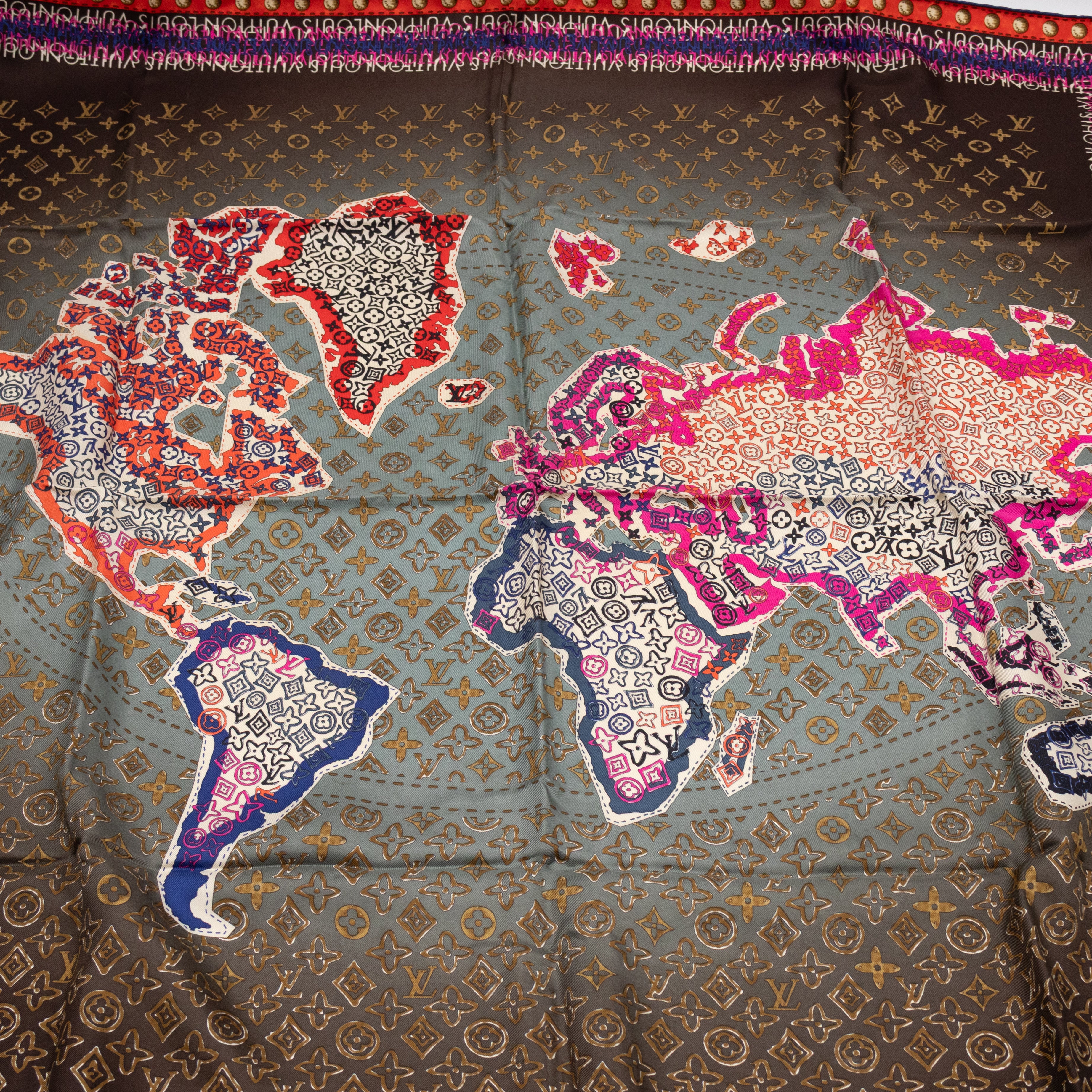 World Map Silk Scarf 90 cm Brown
