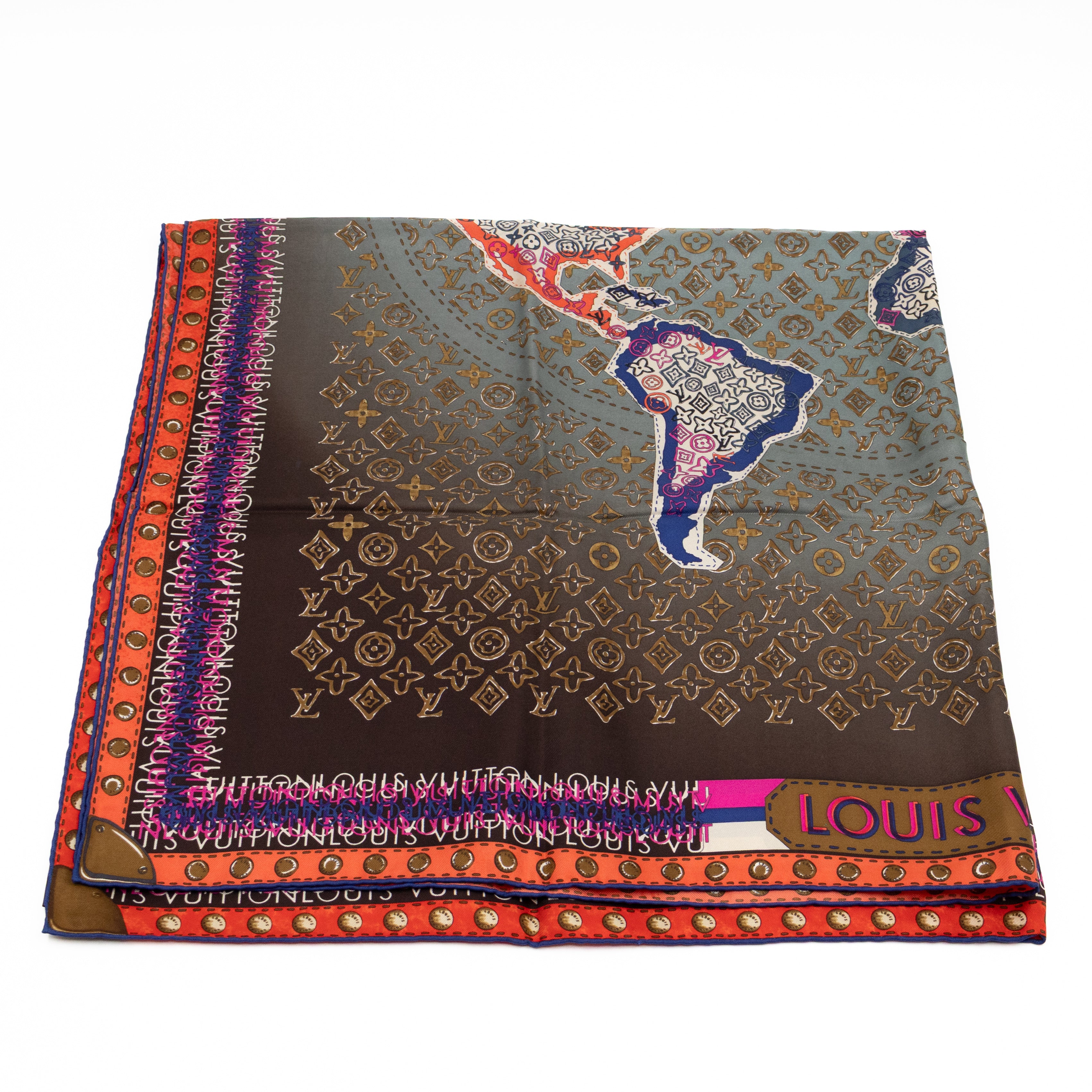 World Map Silk Scarf 90 cm Brown