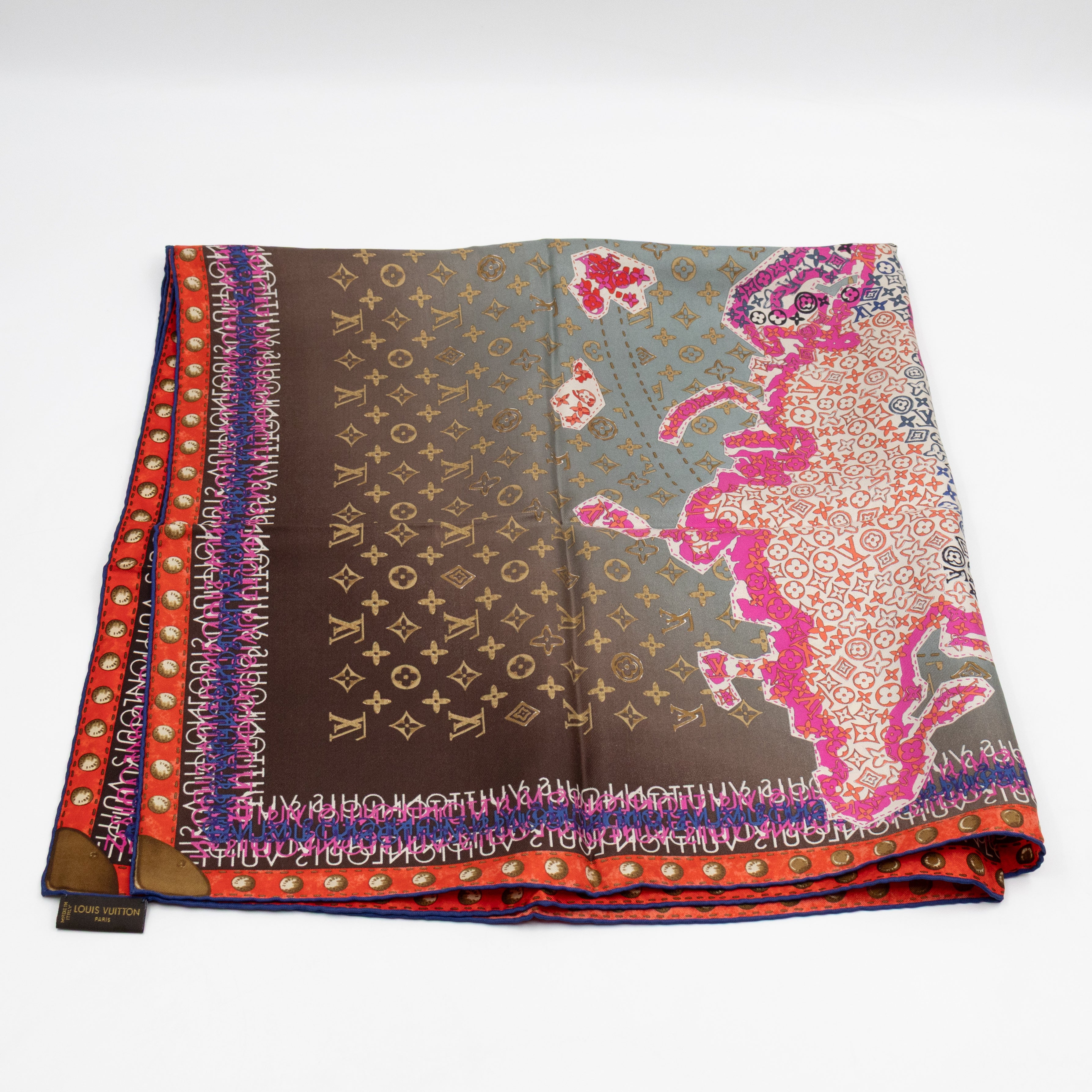World Map Silk Scarf 90 cm Brown