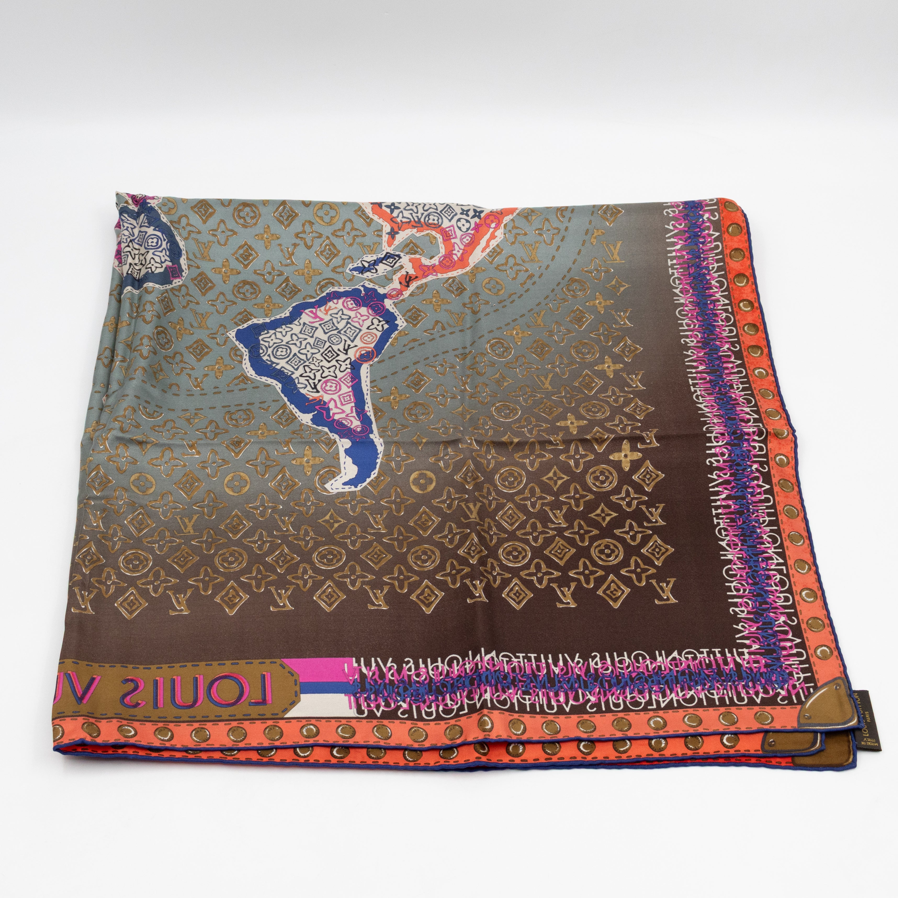 World Map Silk Scarf 90 cm Brown