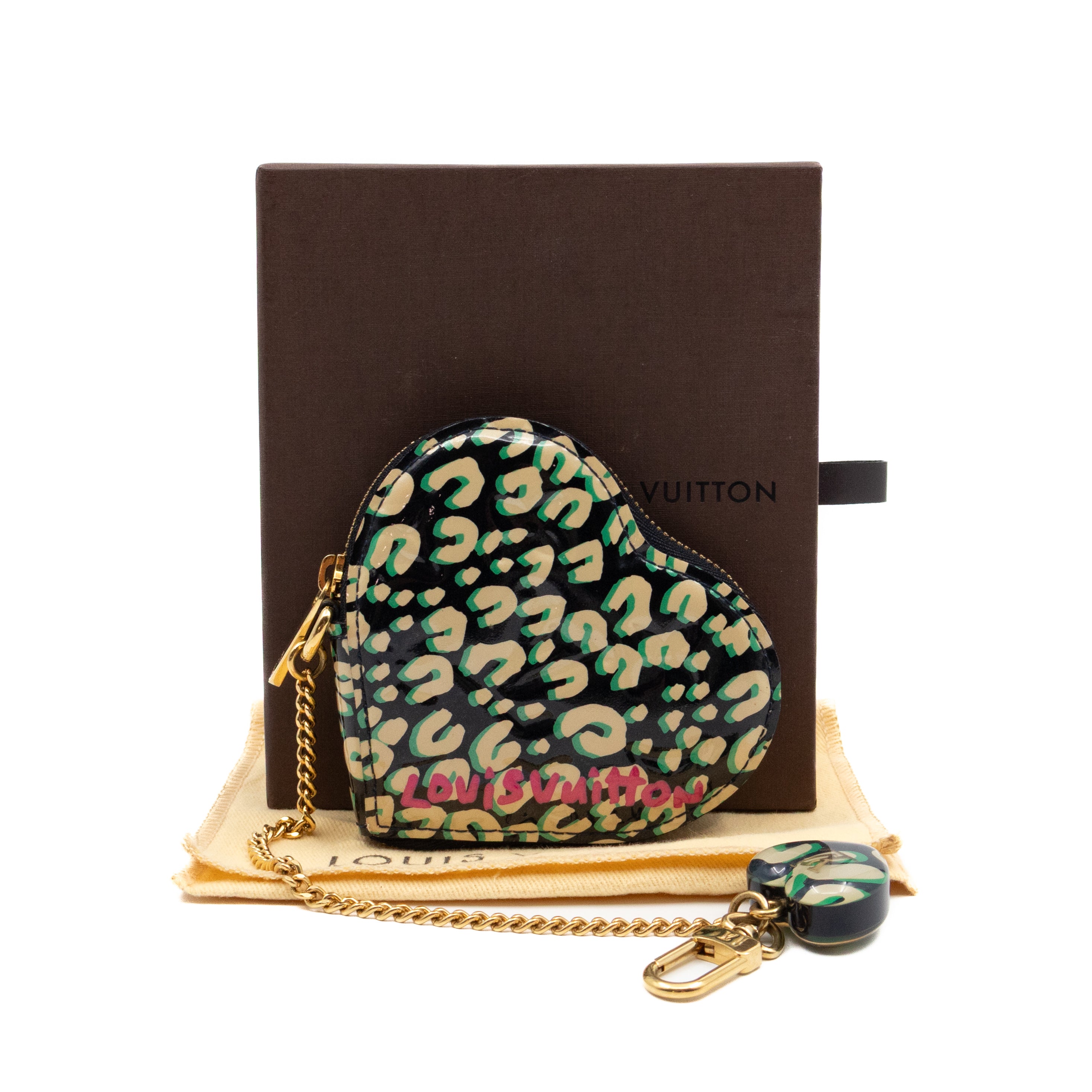 Heart Coin Purse Black & Beige Leopard Vernis