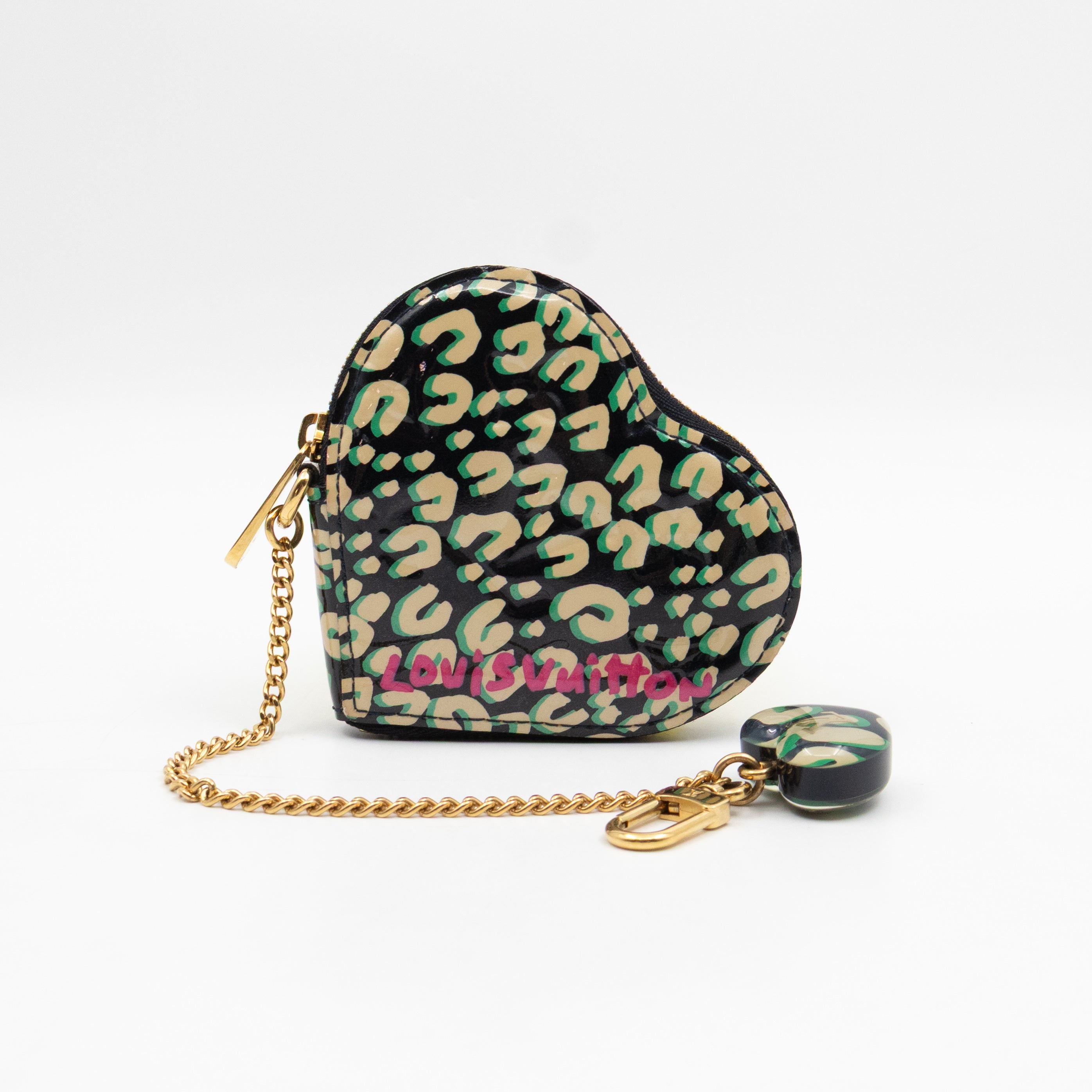 Heart Coin Purse Black & Beige Leopard Vernis