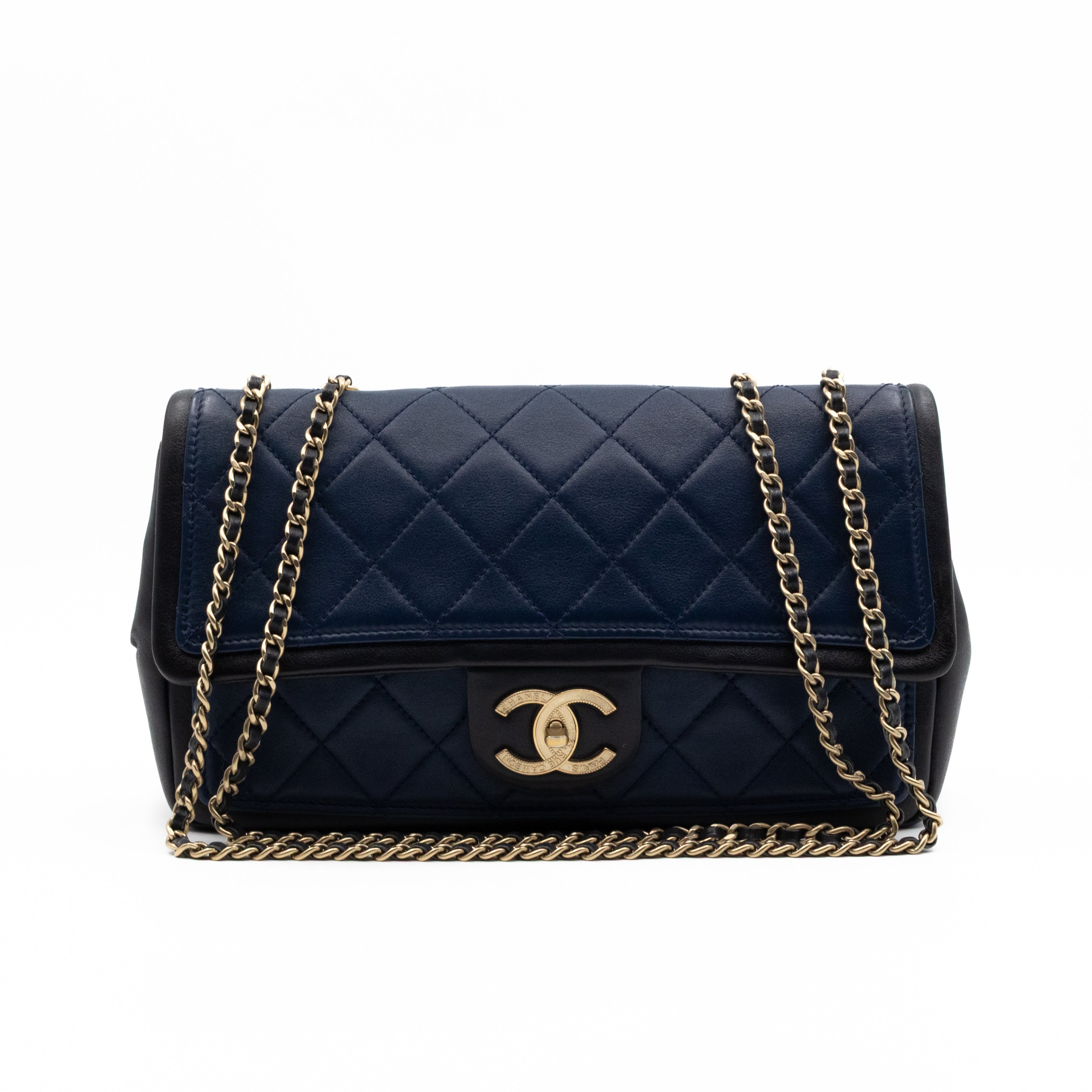 Graphic Medium Flap Bag Blue & Black Leather