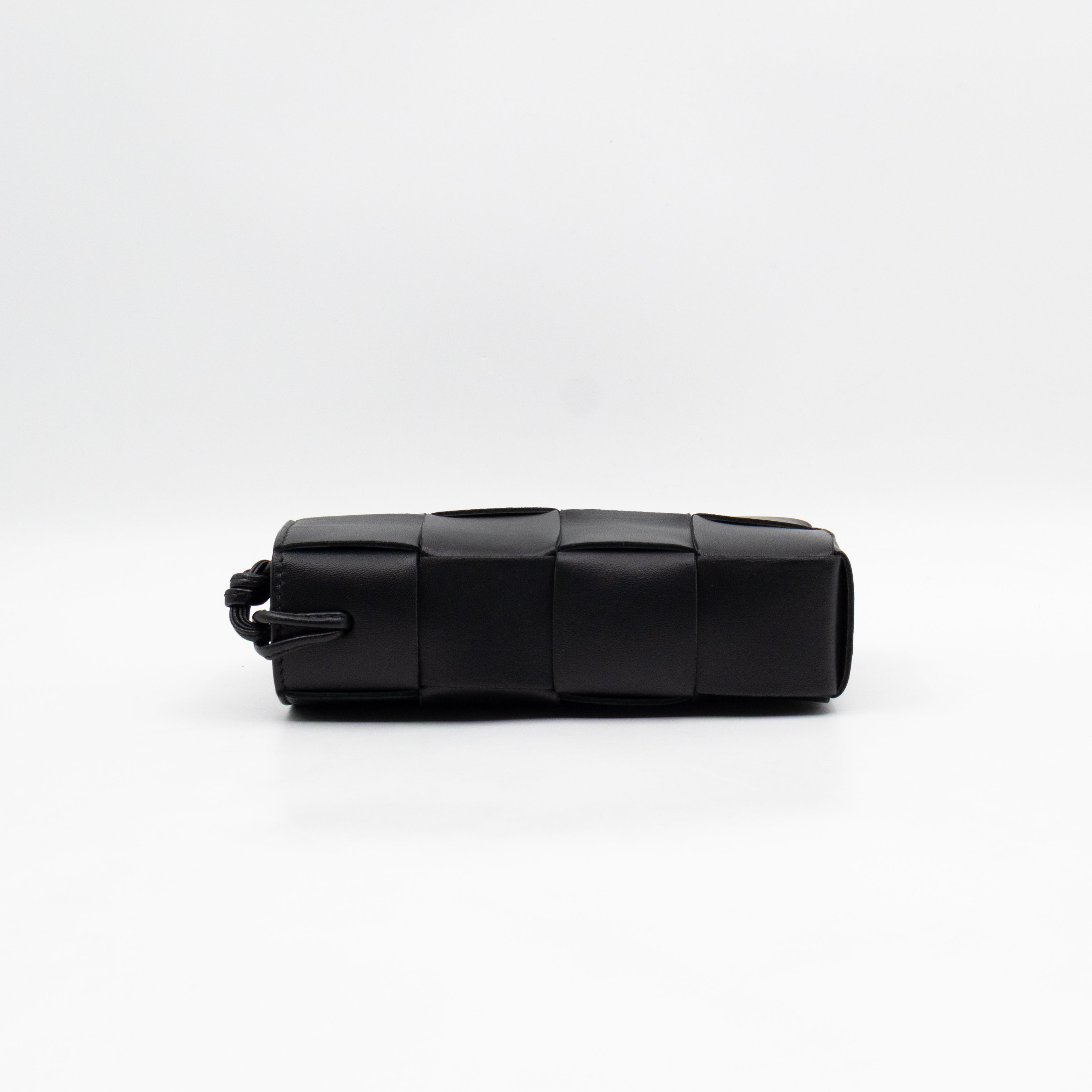 Cassette Phone Pouch Black Maxi Intrecciato Leather