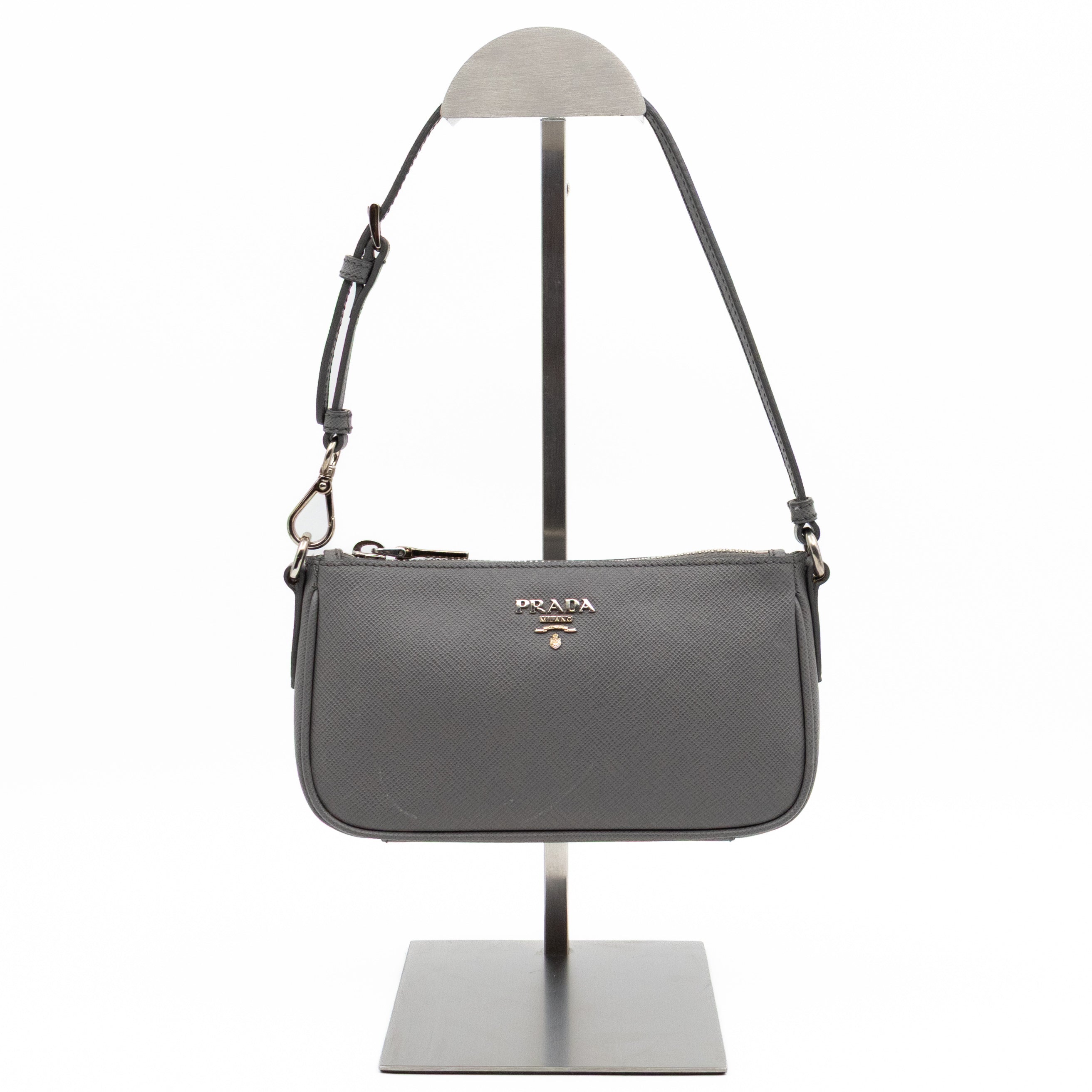 Small Pouch Grey Saffiano Leather