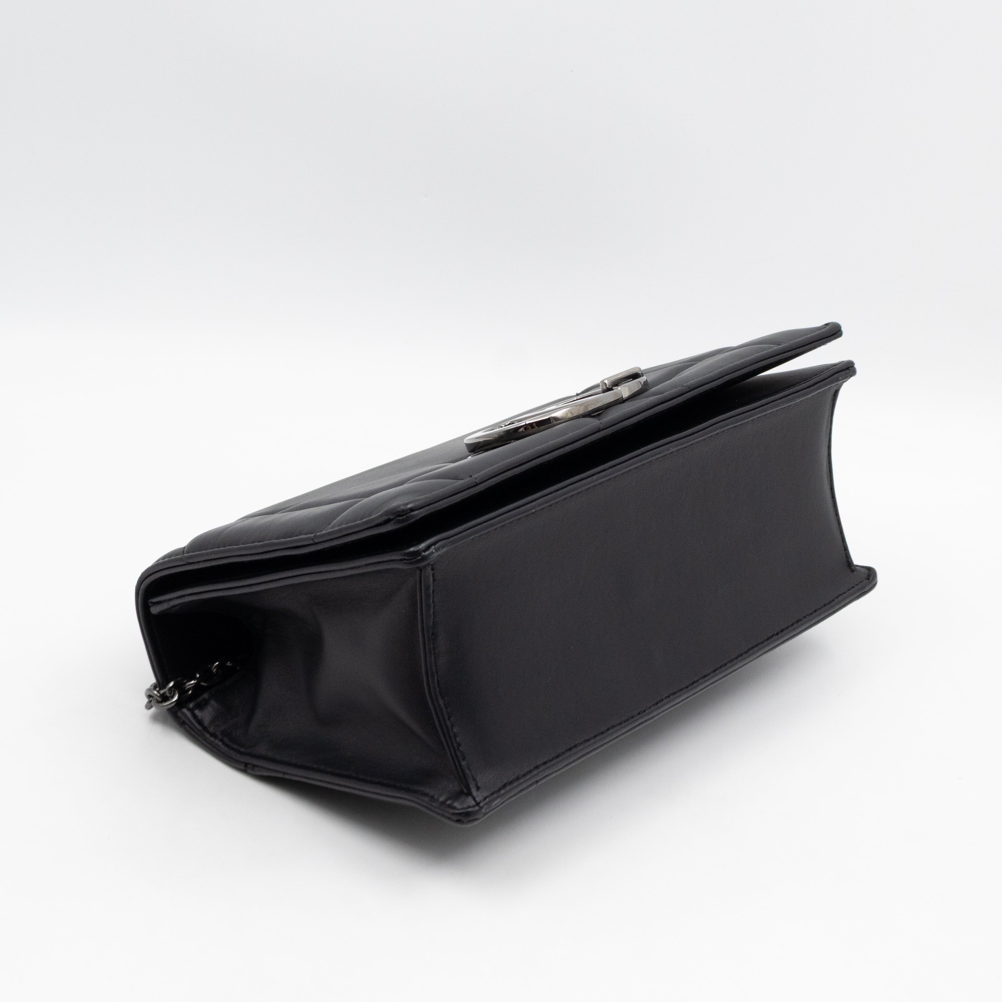 30 Montaigne Top Handle Bag Maxi Cannage Black Leather