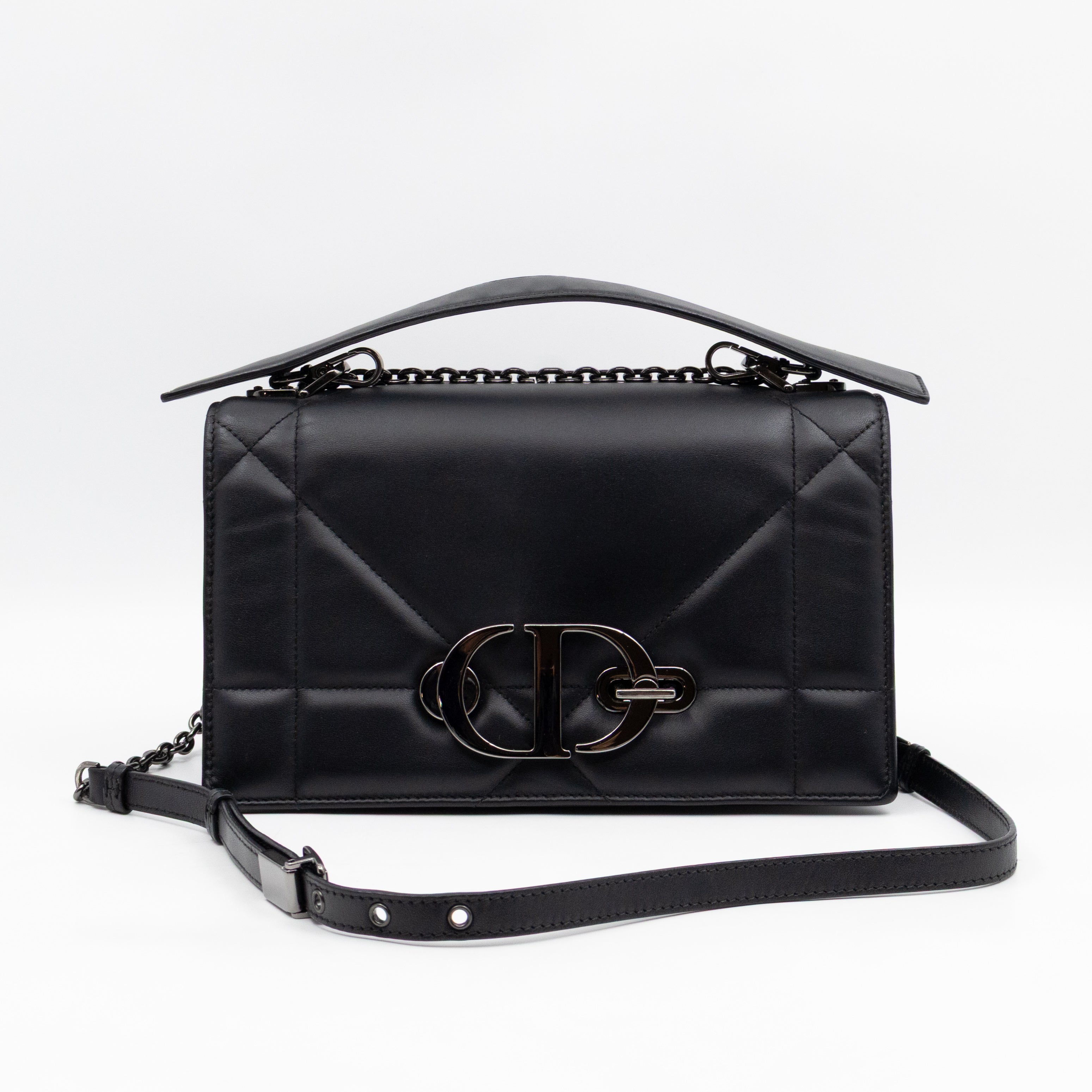 30 Montaigne Top Handle Bag Maxi Cannage Black Leather