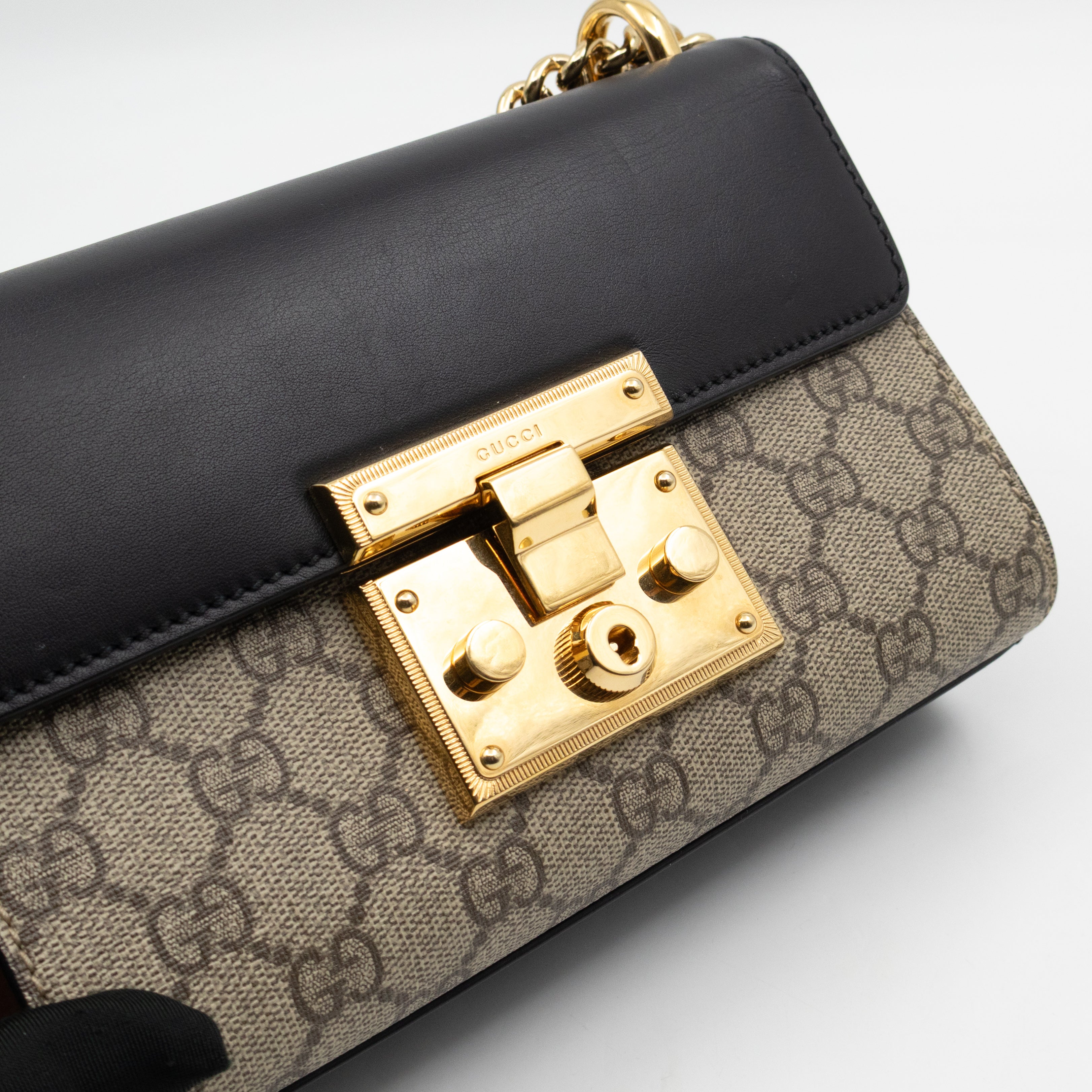 Padlock Flap Bag Small GG Supreme Black Leather