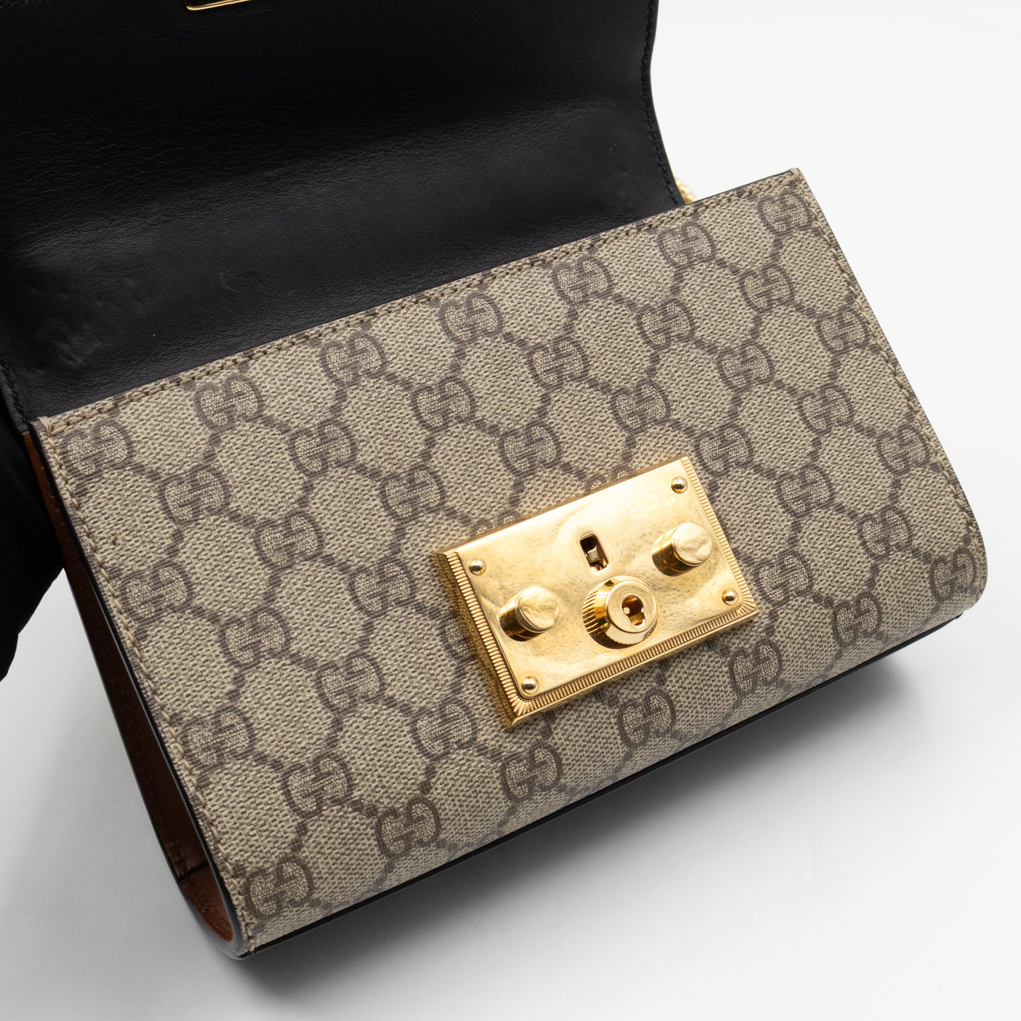 Padlock Flap Bag Small GG Supreme Black Leather