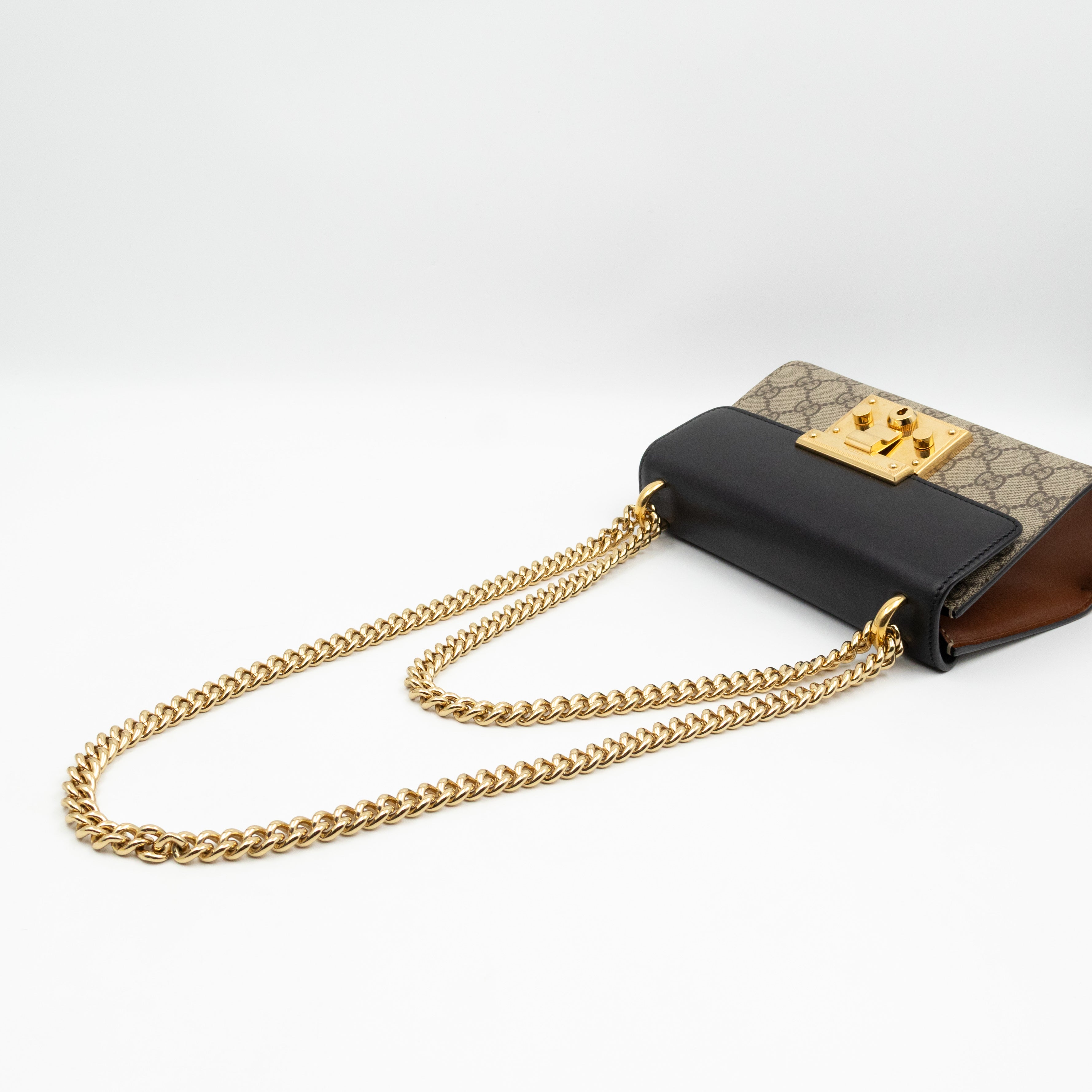 Padlock Flap Bag Small GG Supreme Black Leather