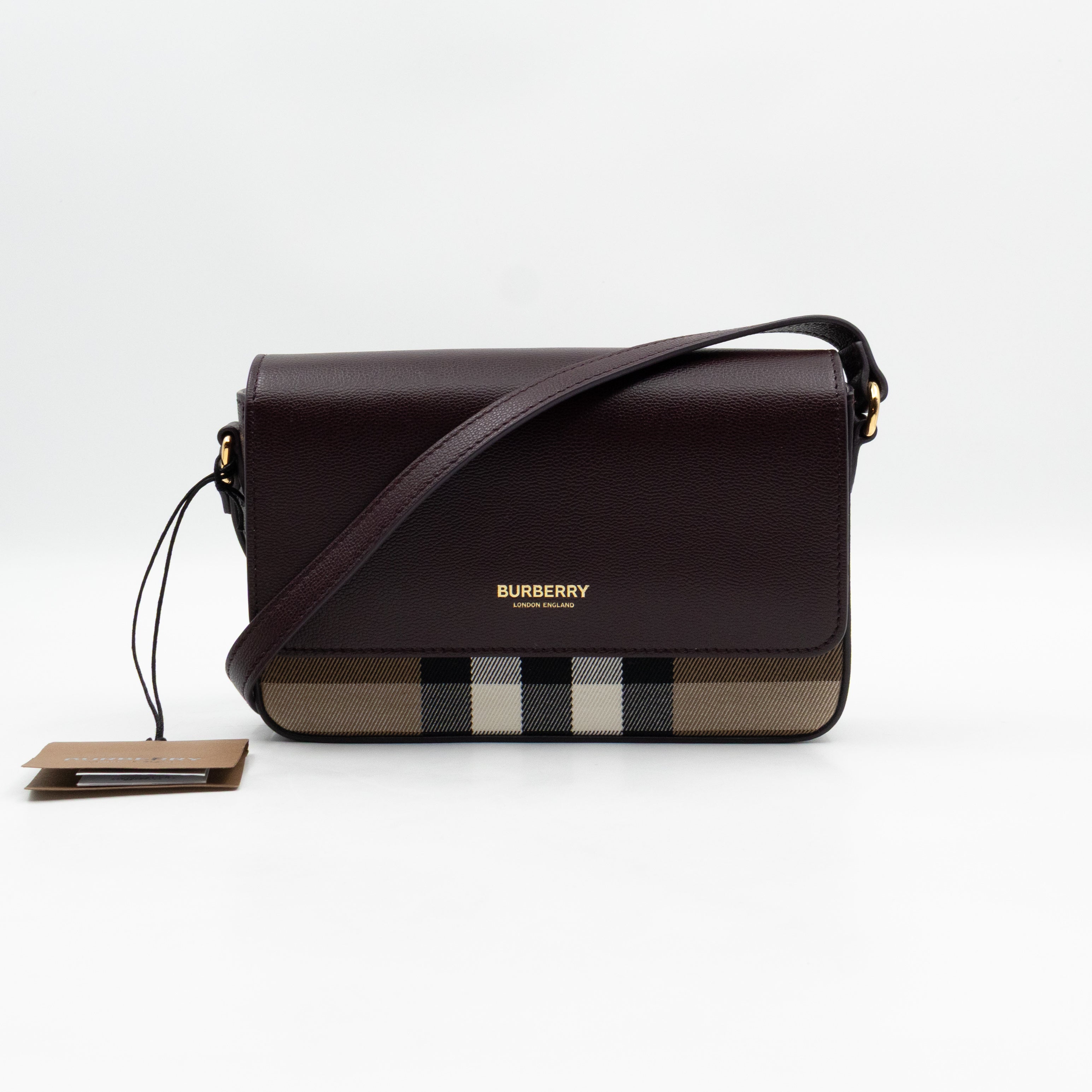 New Hampshire Shoulder Bag Dark Sepia Brown Leather Check