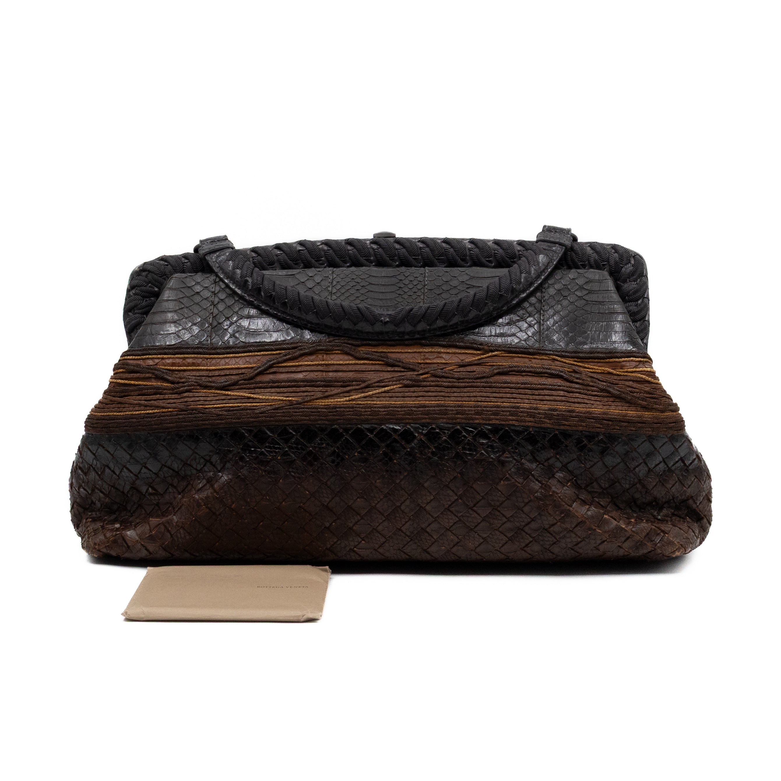 Top Handle Marron Intrecciato En Python Leather