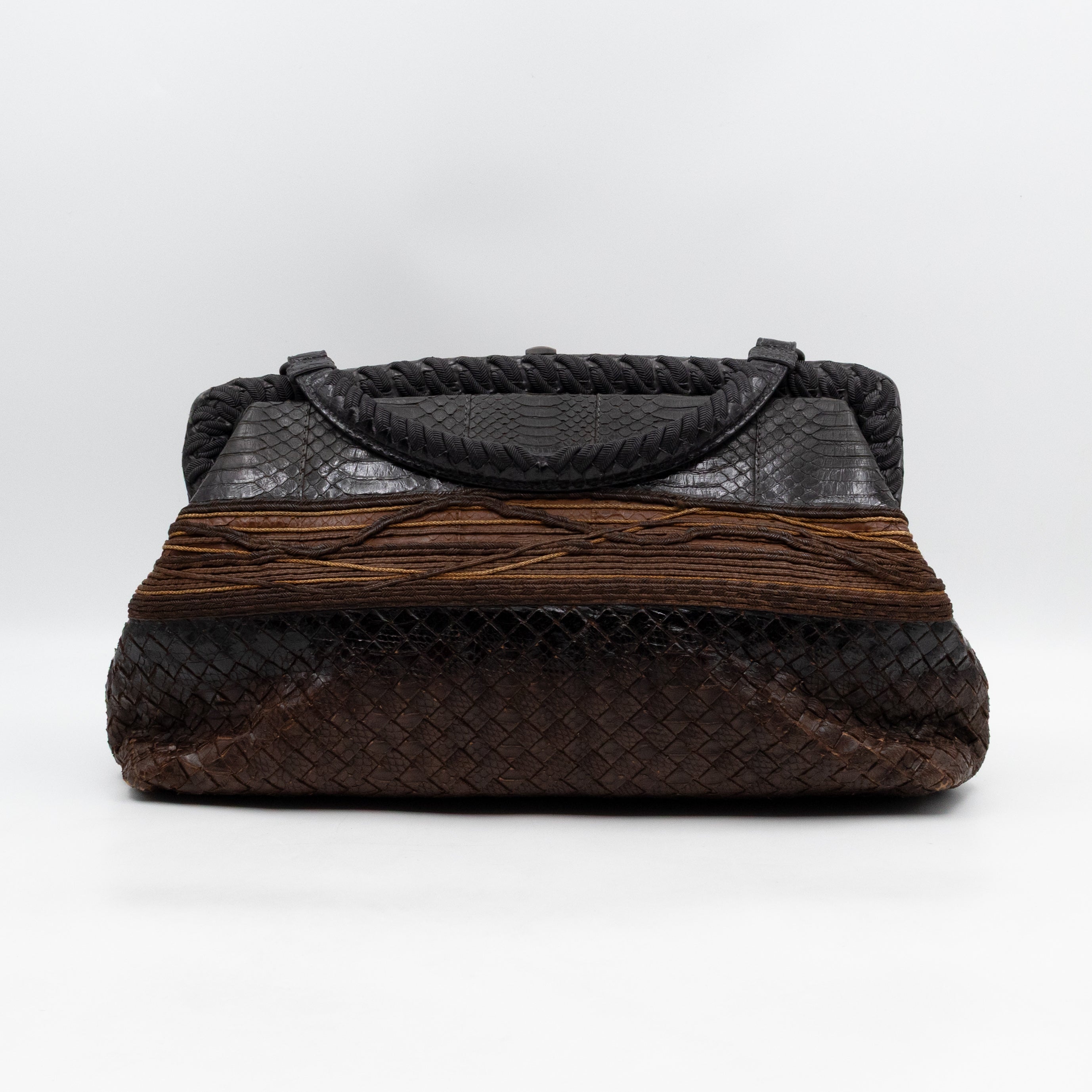 Top Handle Marron Intrecciato En Python Leather