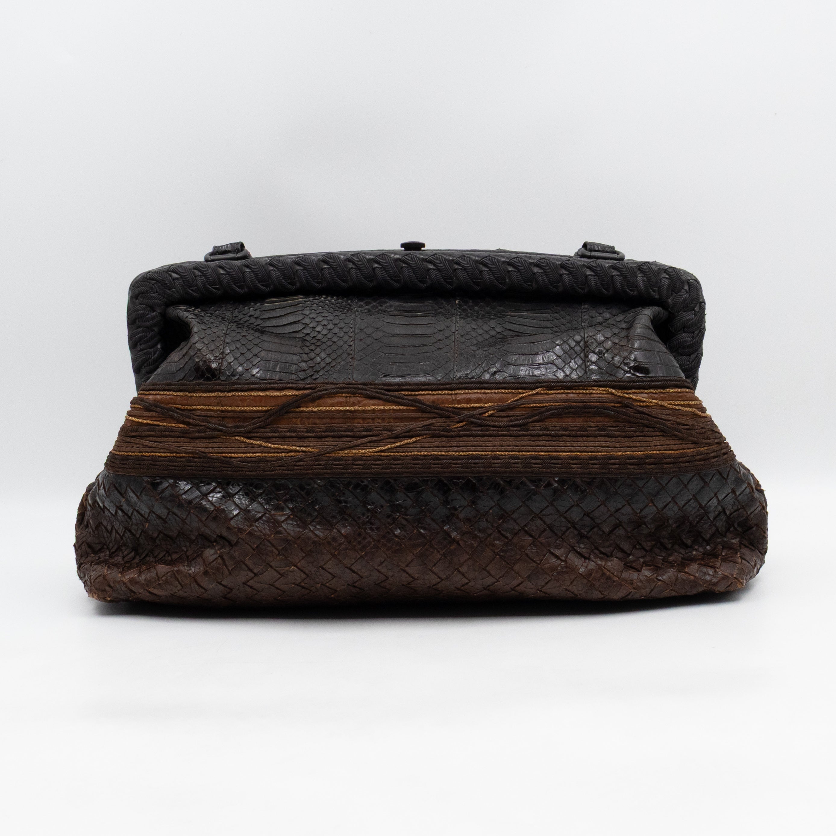 Top Handle Marron Intrecciato En Python Leather