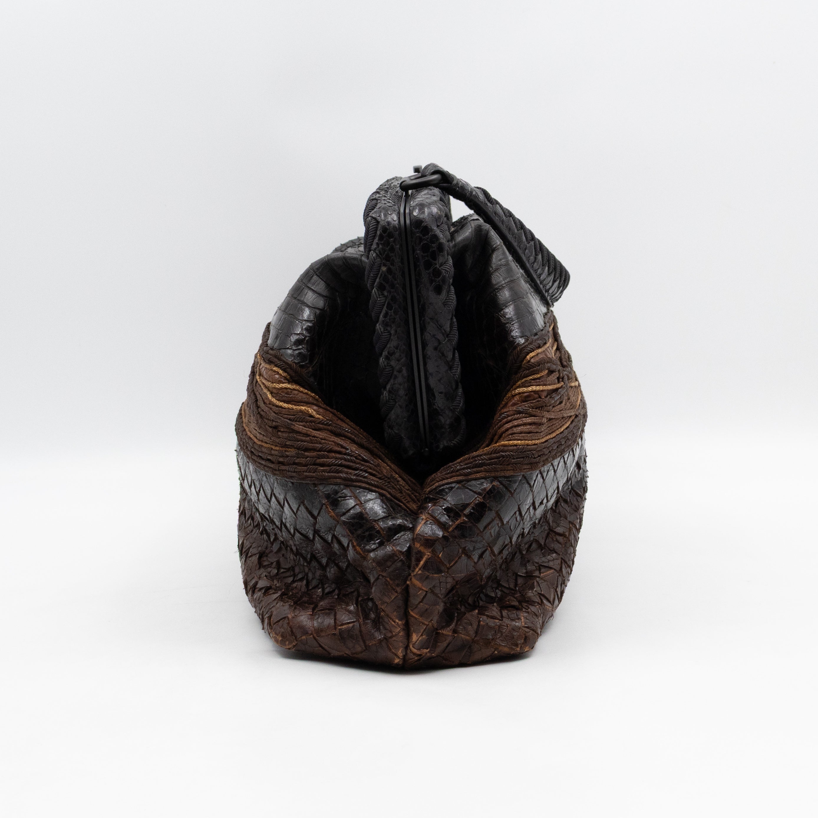 Top Handle Marron Intrecciato En Python Leather