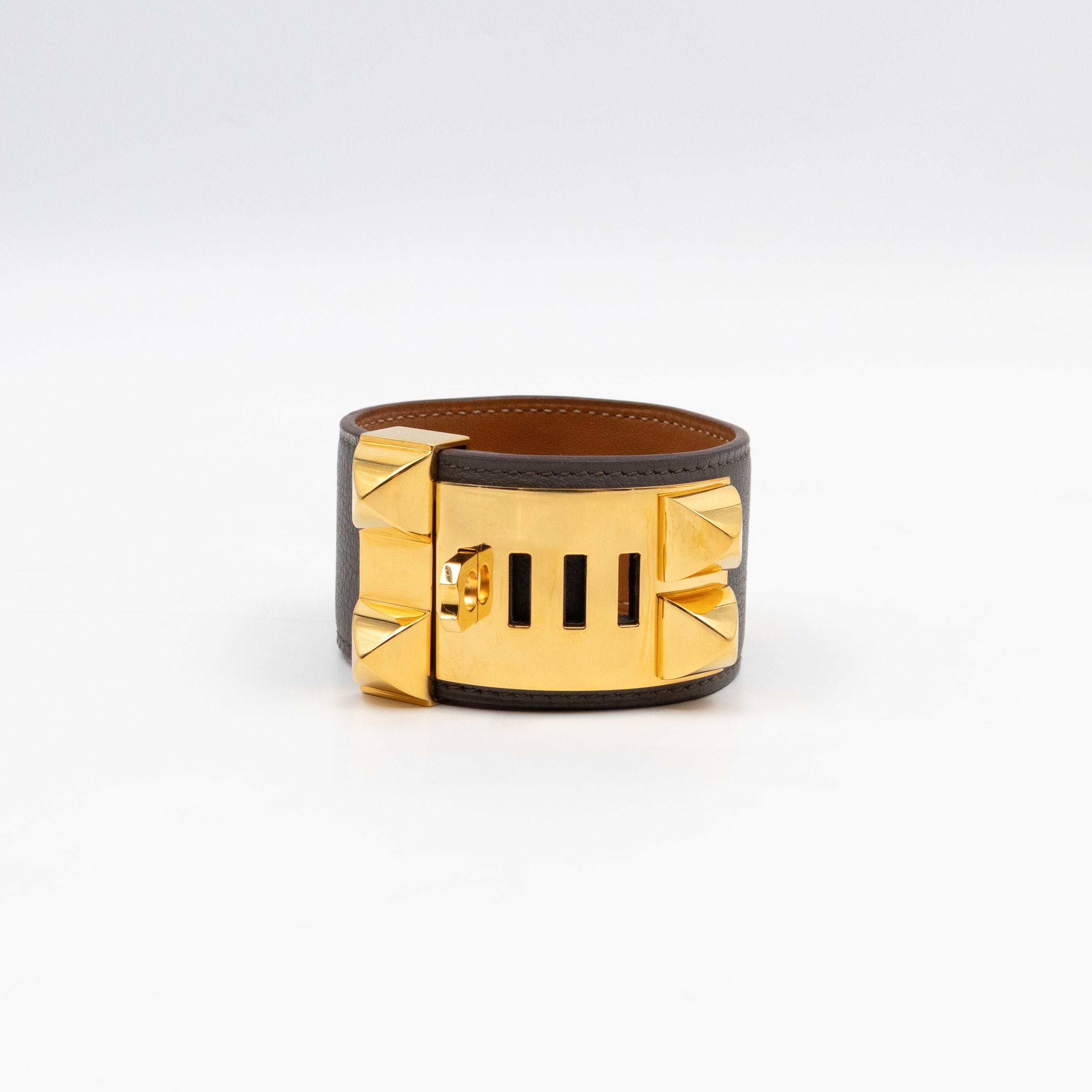 Collier de Chien Bracelet Gold & Grey Leather