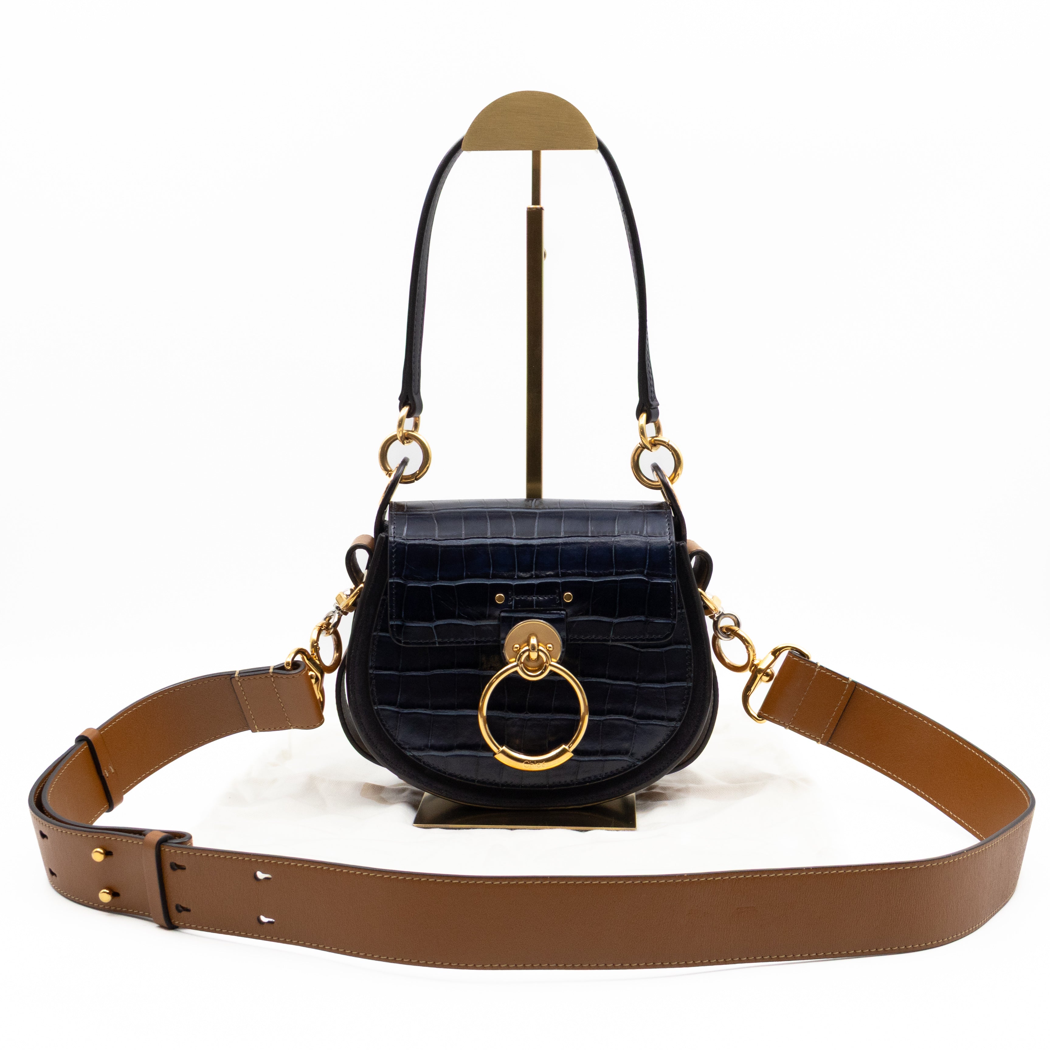 Tess Small Bag Black Croc Embossed Leather