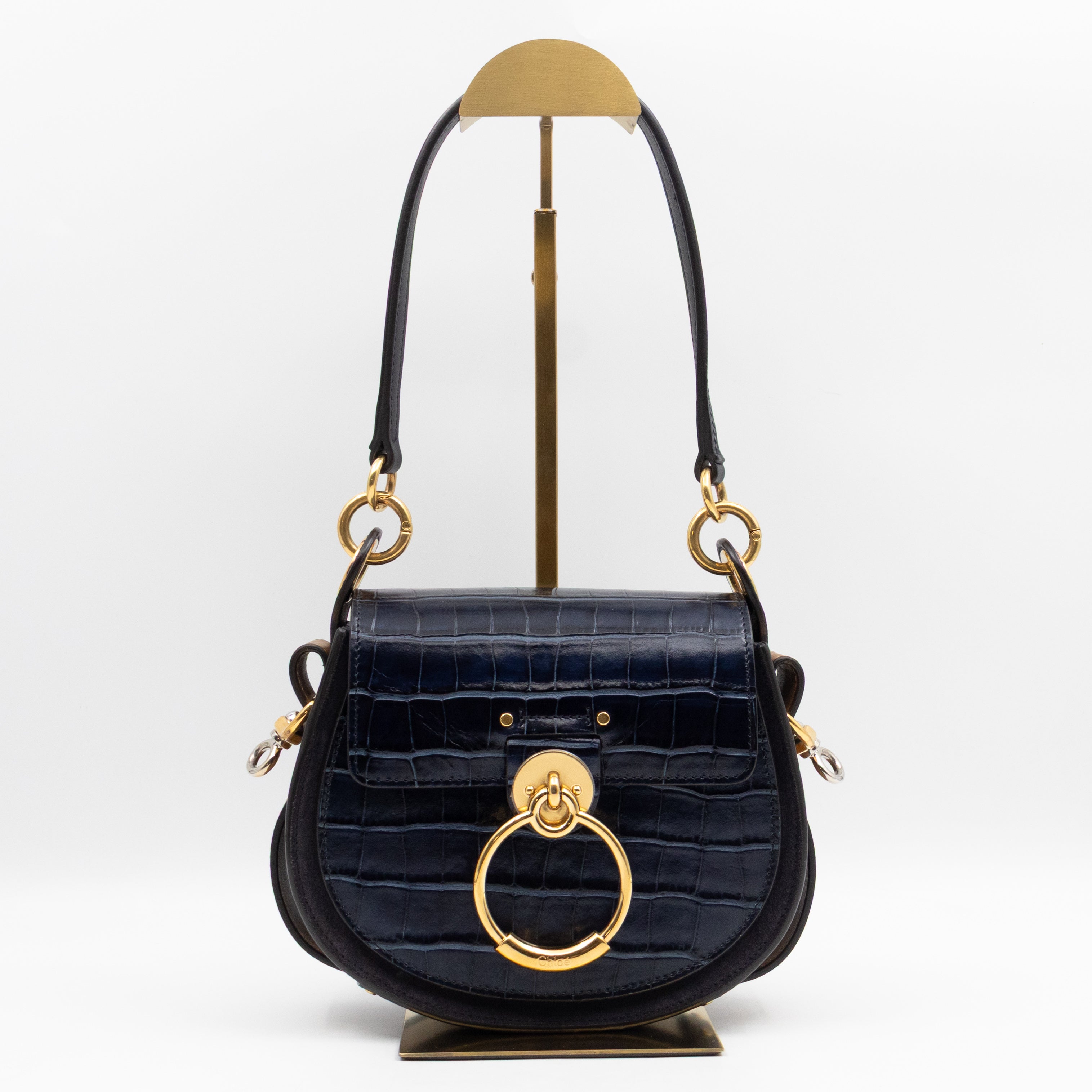 Tess Small Bag Black Croc Embossed Leather