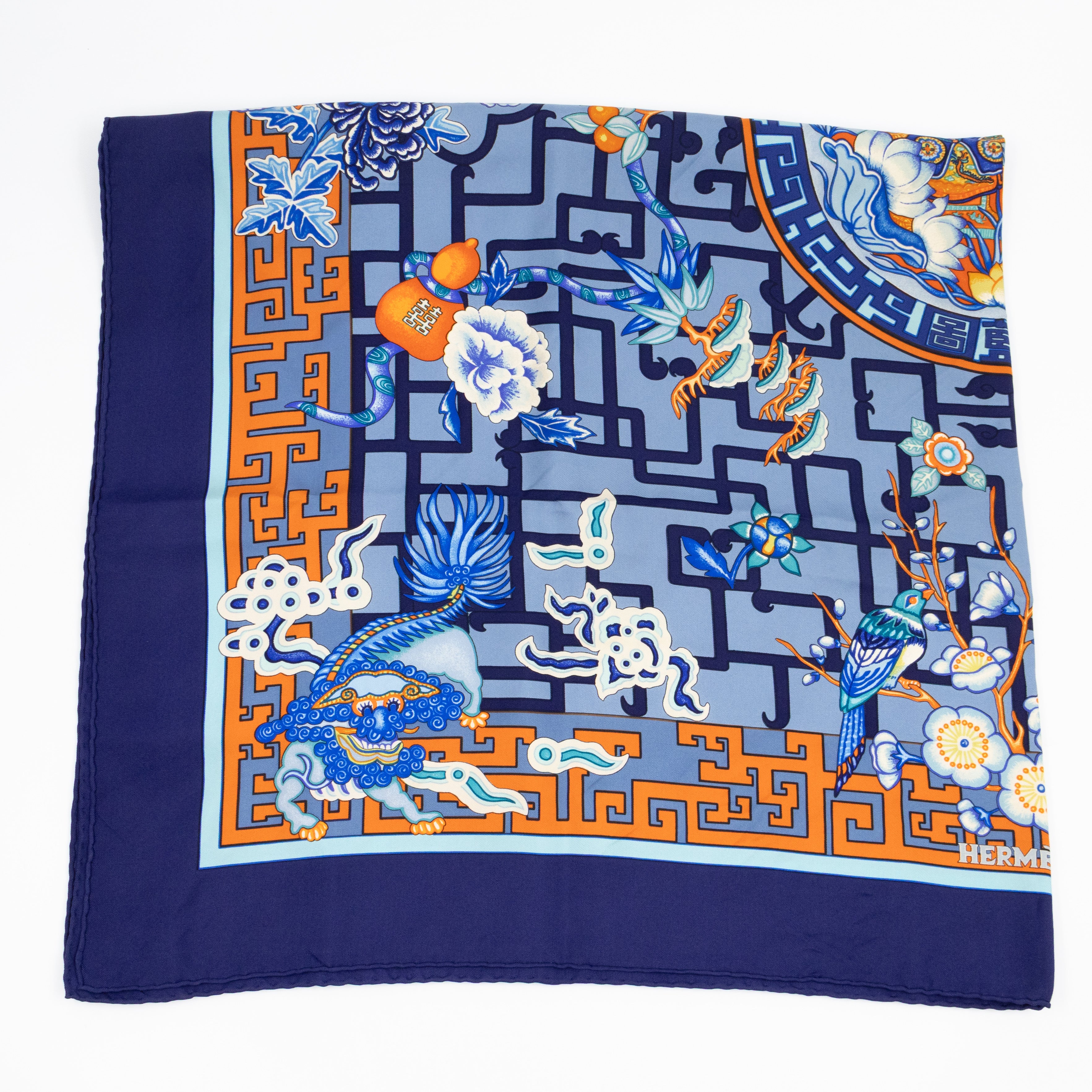 Silk Scarf 90 Turandot Blue