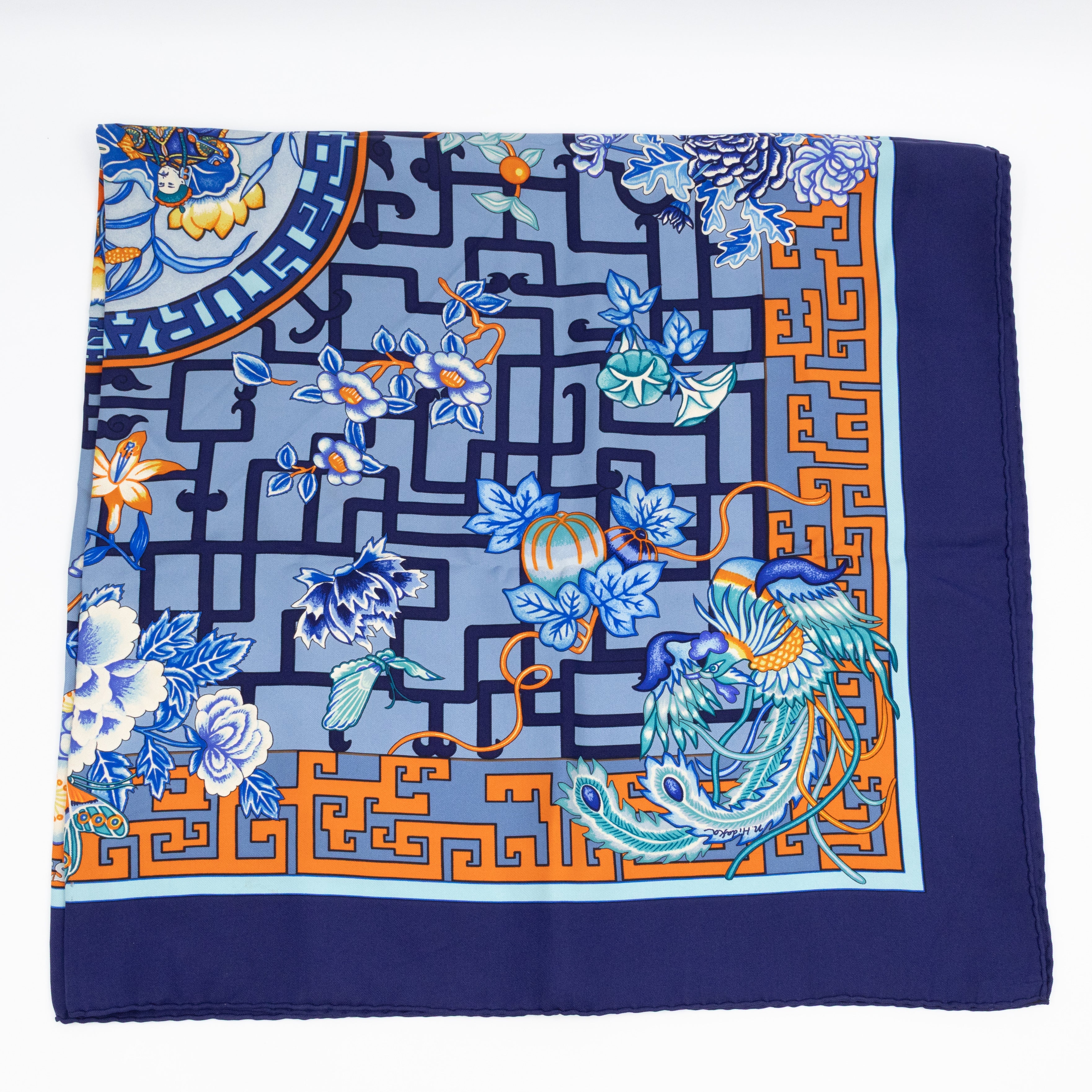 Silk Scarf 90 Turandot Blue