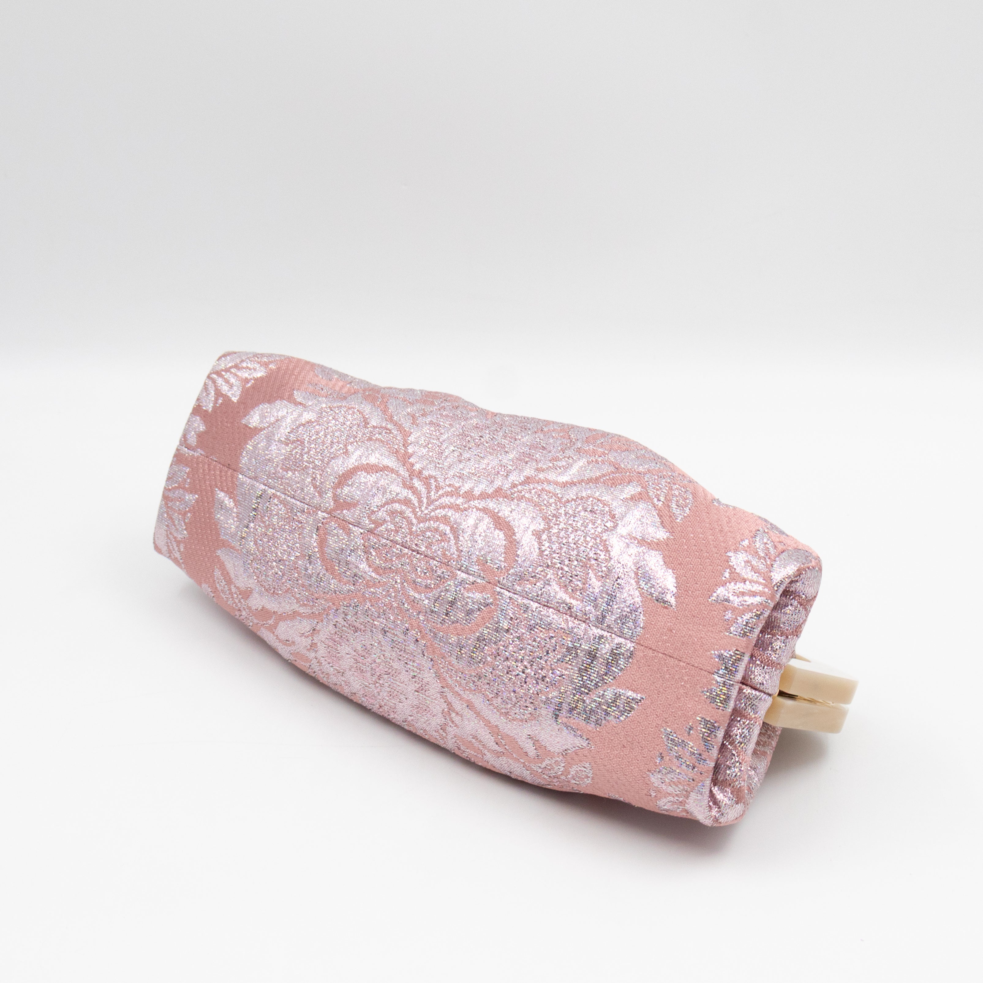Broadway Chain Clutch Pink Floral Brocade Crystal Bow