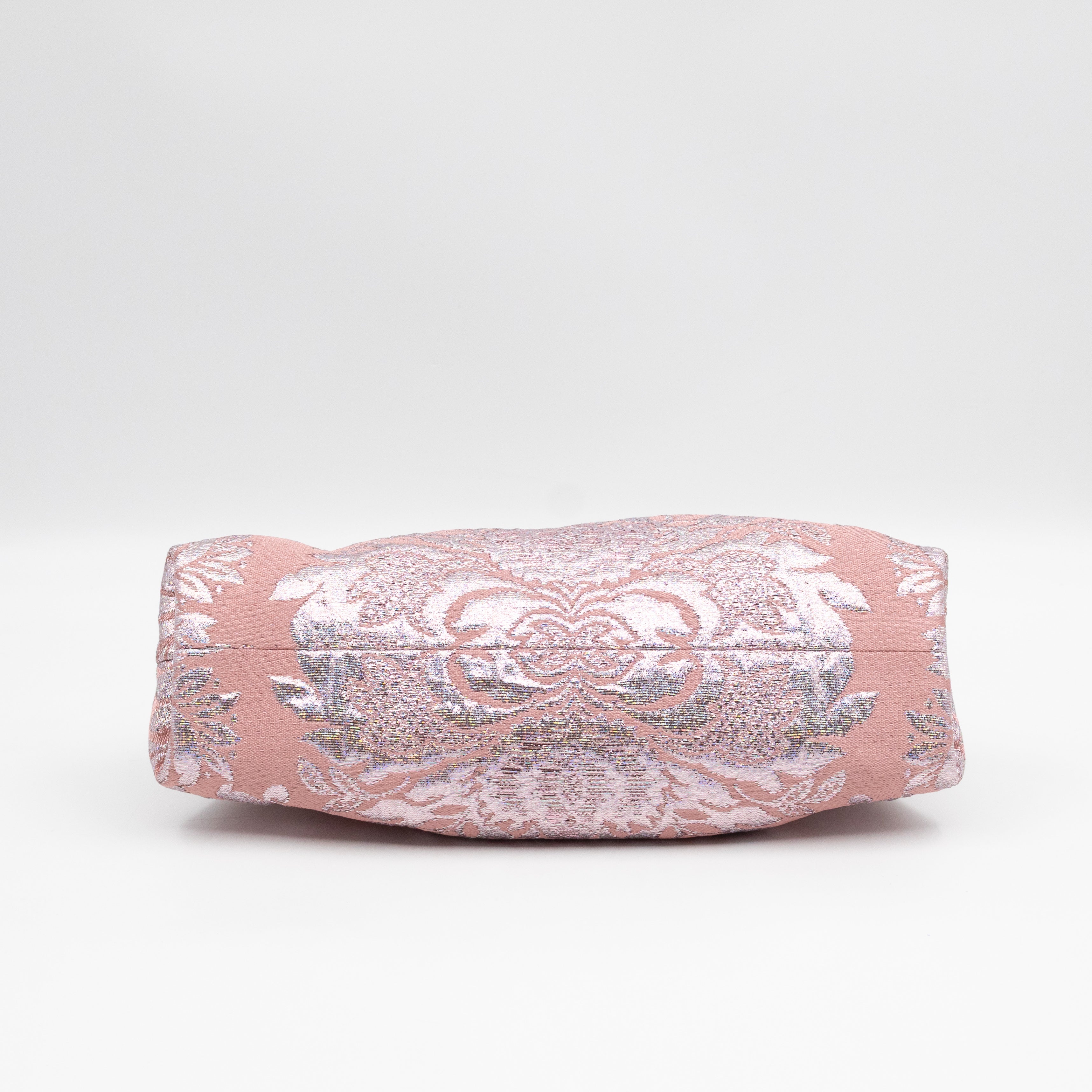 Broadway Chain Clutch Pink Floral Brocade Crystal Bow