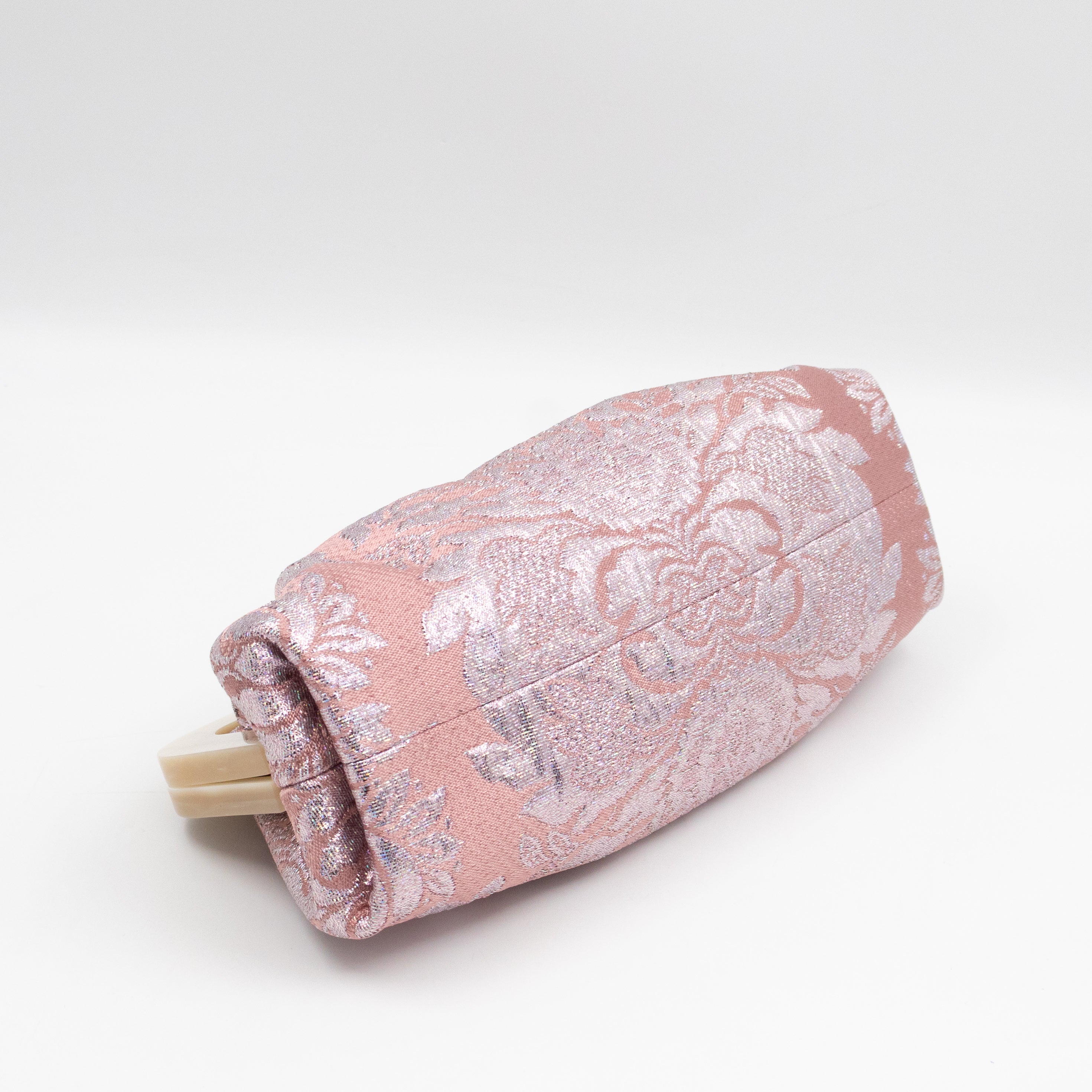 Broadway Chain Clutch Pink Floral Brocade Crystal Bow