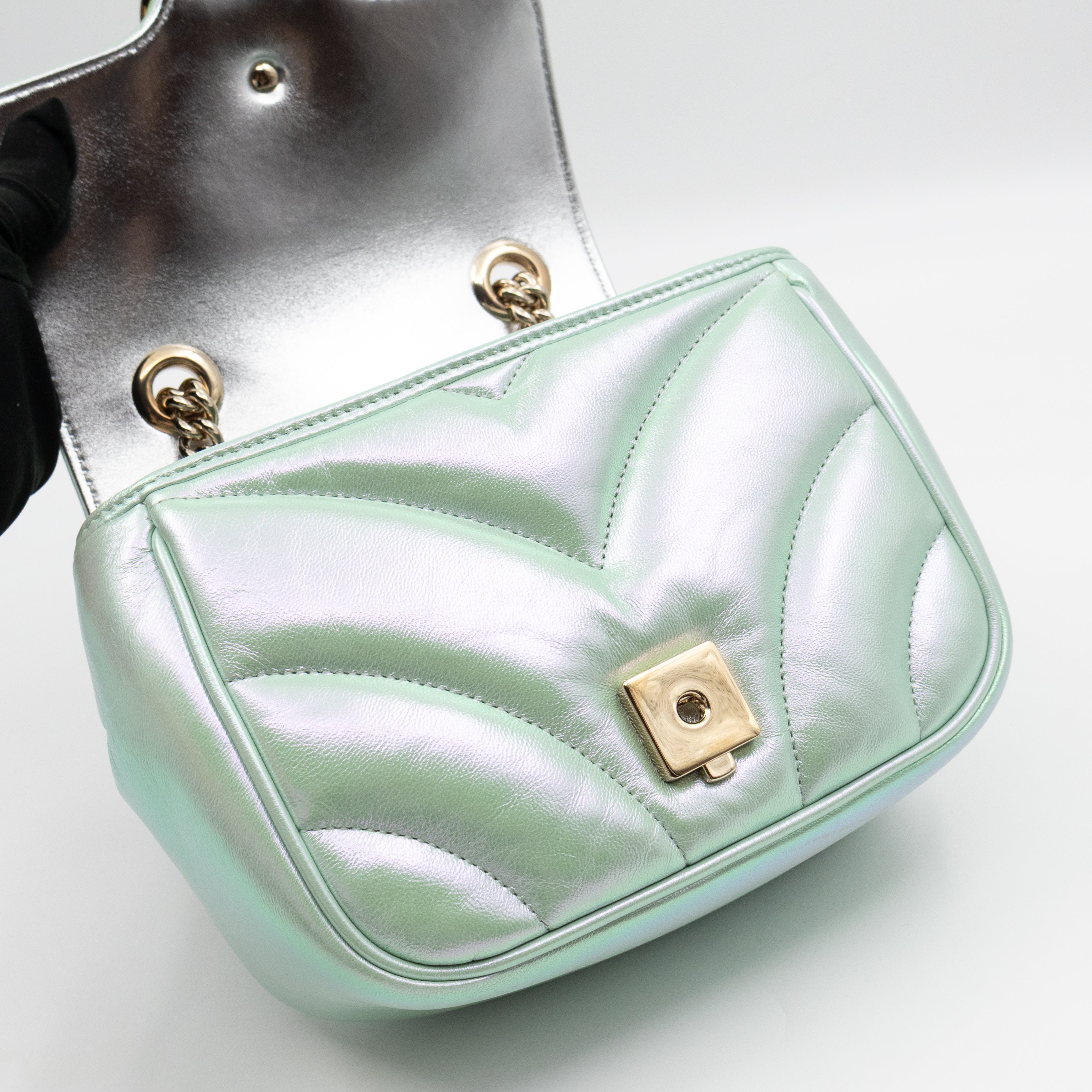 GG Marmont Mini Flap Bag Green Iridescent