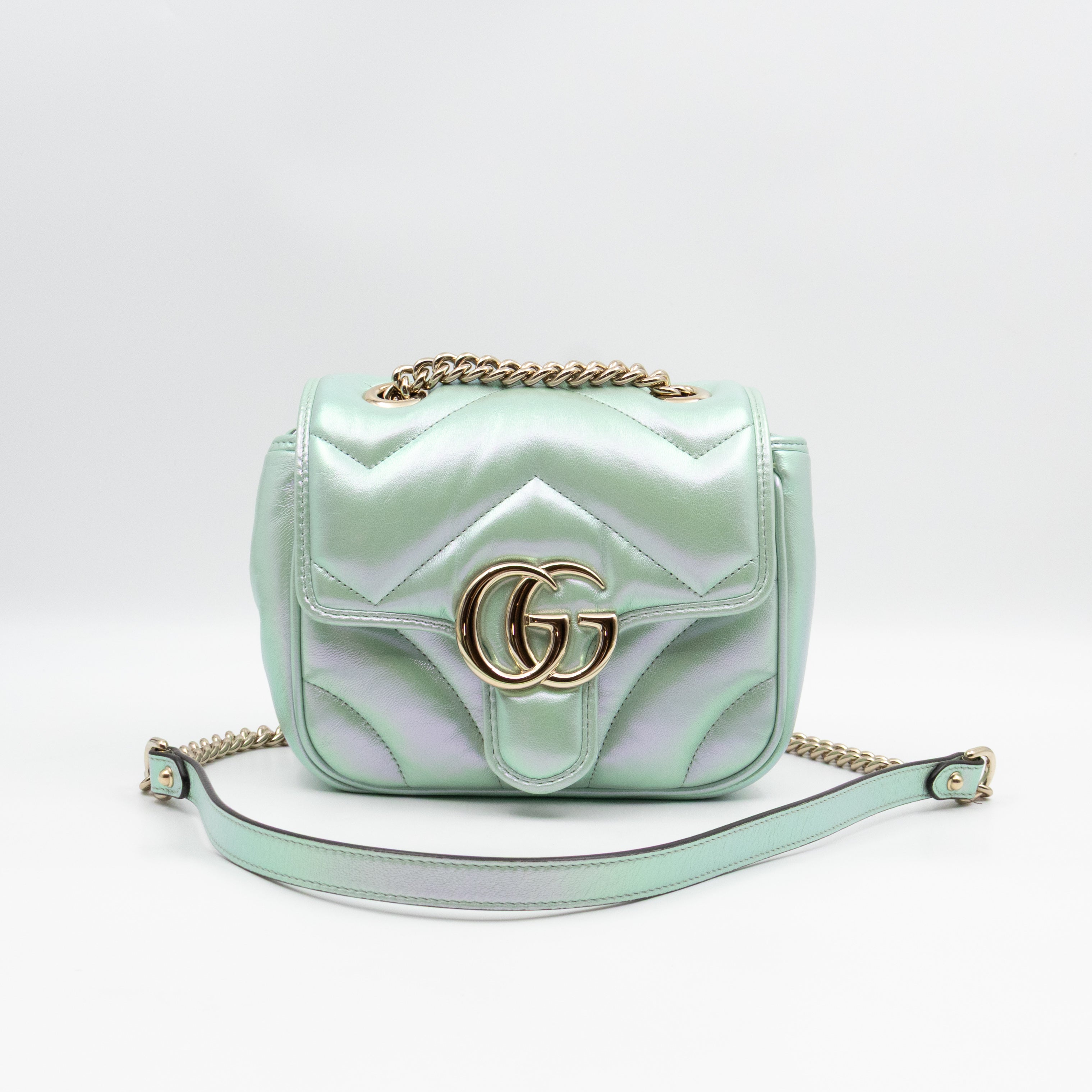 GG Marmont Mini Flap Bag Green Iridescent