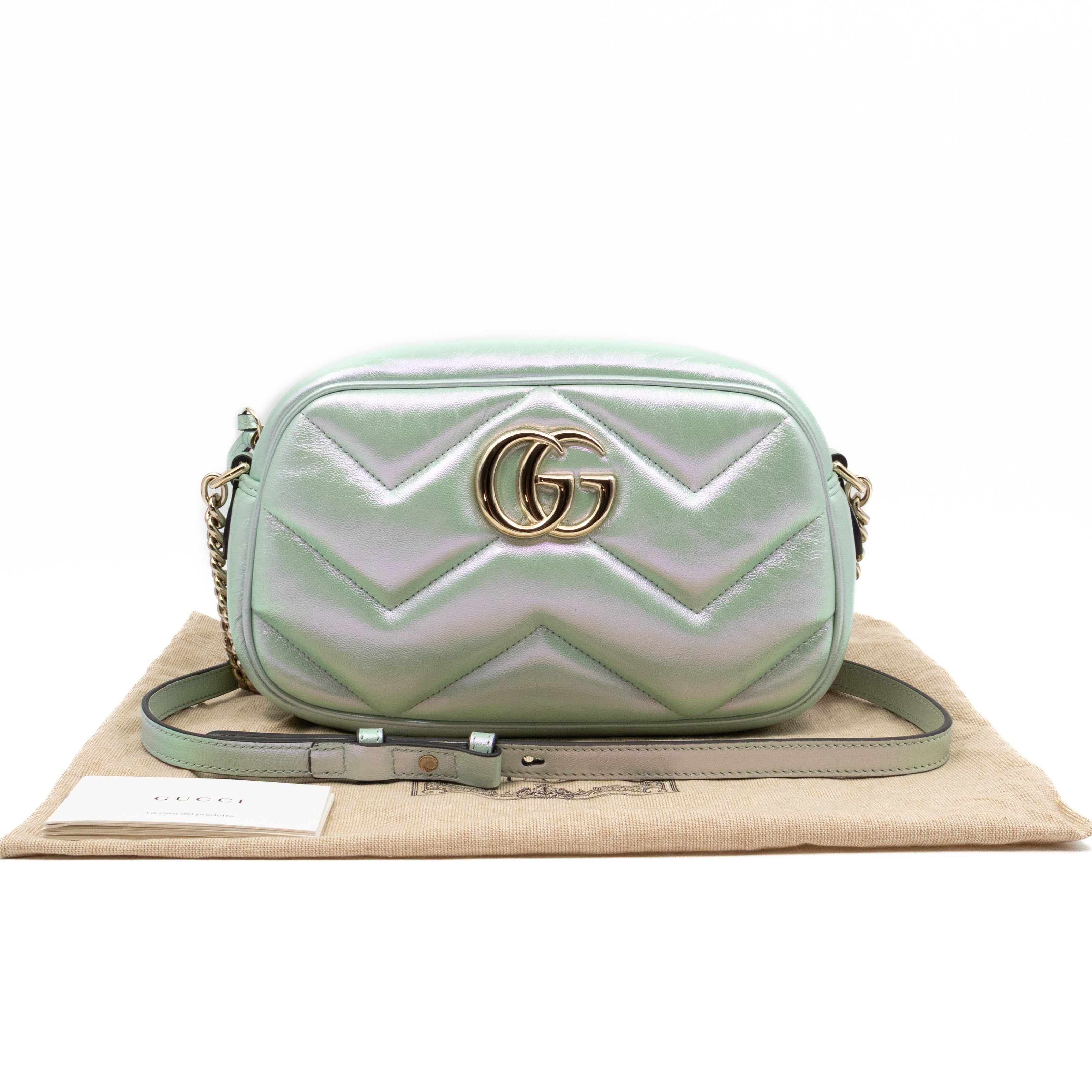 GG Marmont Small Camera Bag Green Iridescent Leather