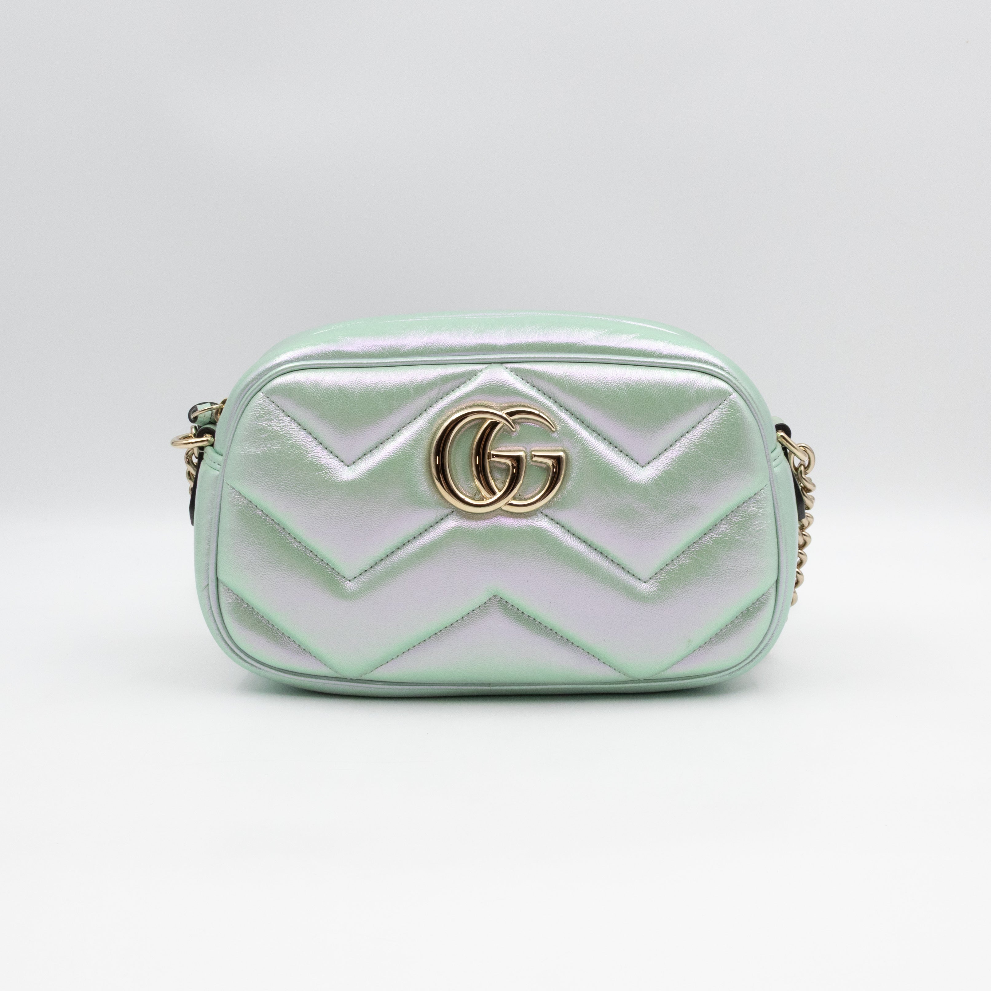 GG Marmont Small Camera Bag Green Iridescent Leather