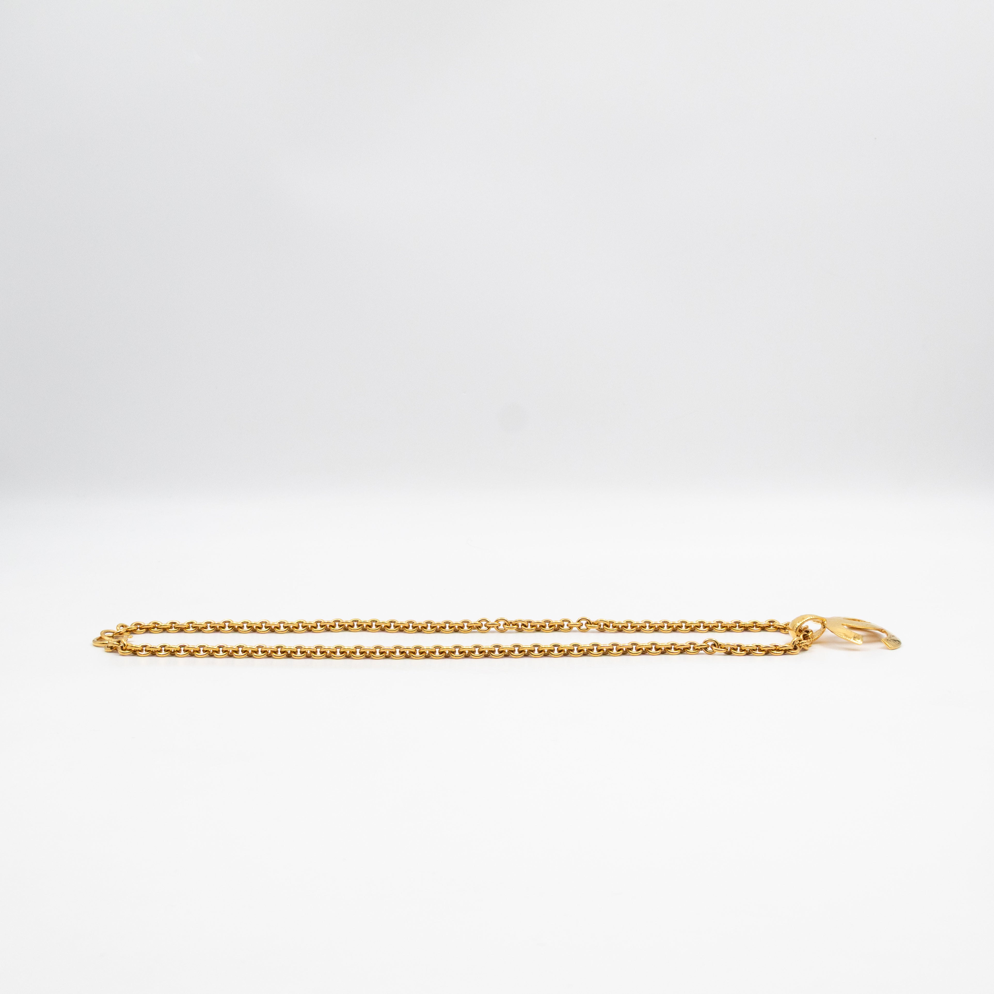 Vintage Quilted CC Logo Pendant Necklace Gold